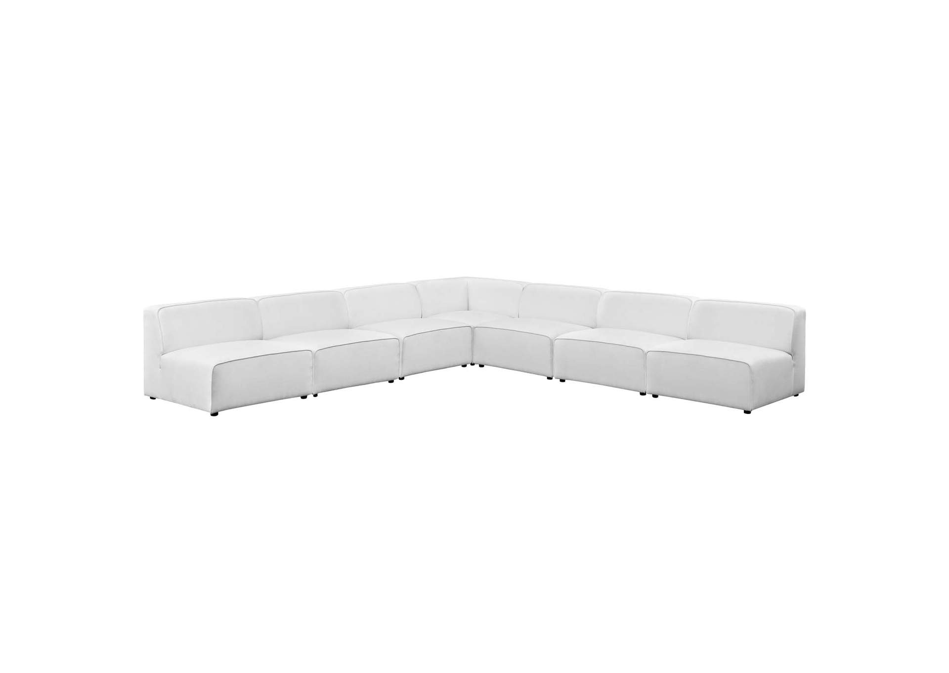 White Mingle 7 Piece Upholstered Fabric Sectional Sofa Set,Modway