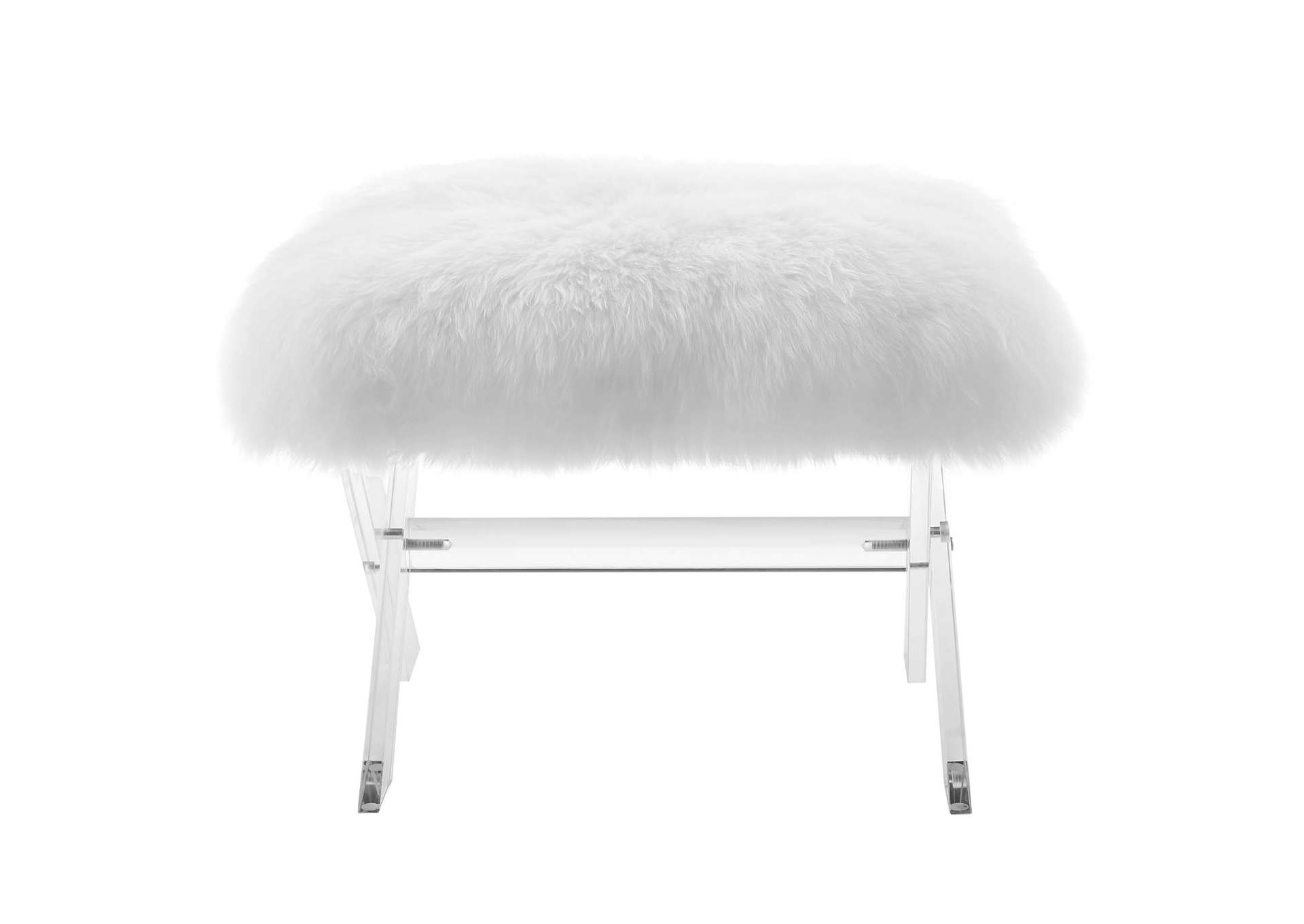 Clear White Swift Sheepskin Bench,Modway