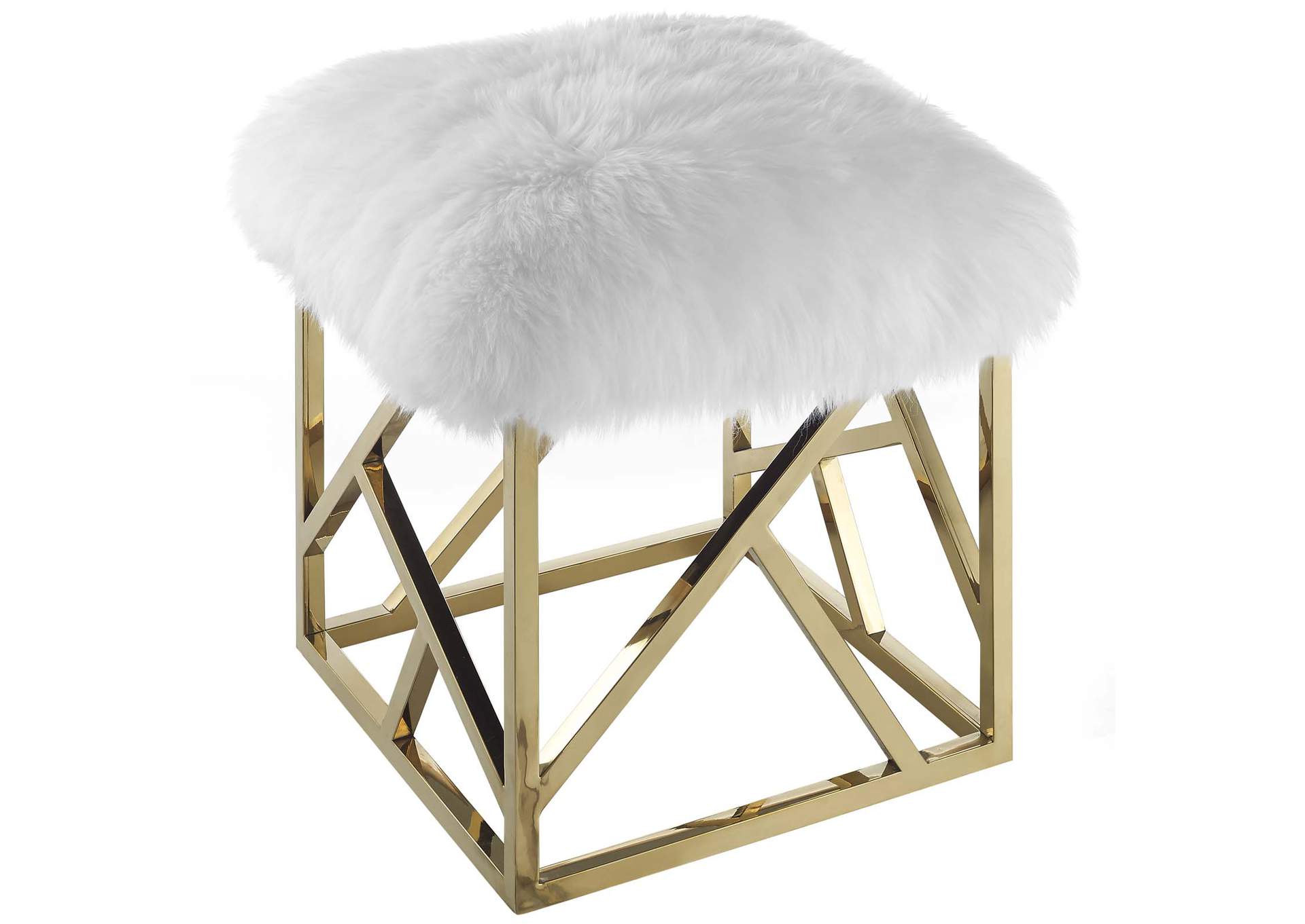 Gold White Intersperse Sheepskin Ottoman,Modway