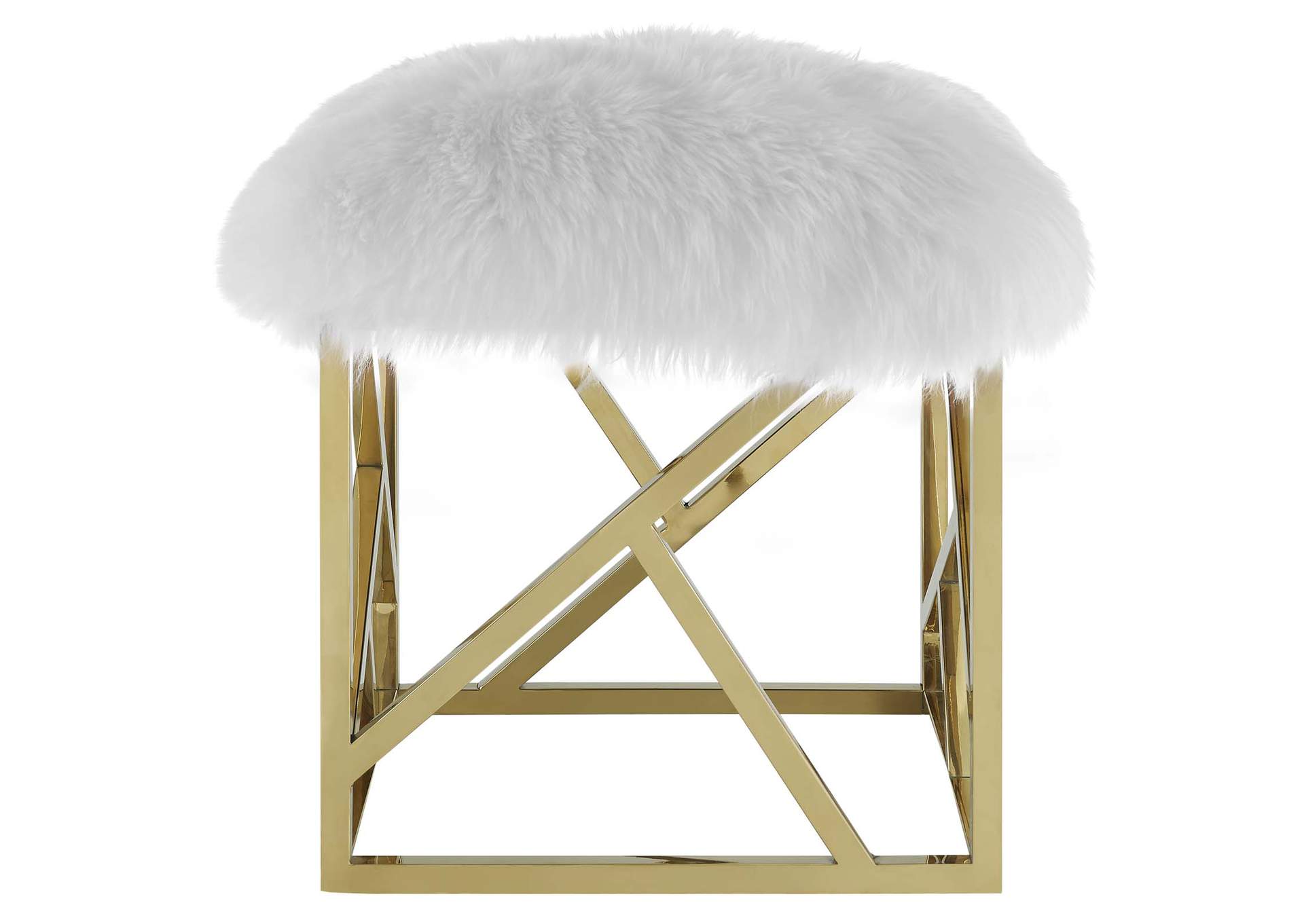 Gold White Intersperse Sheepskin Ottoman,Modway