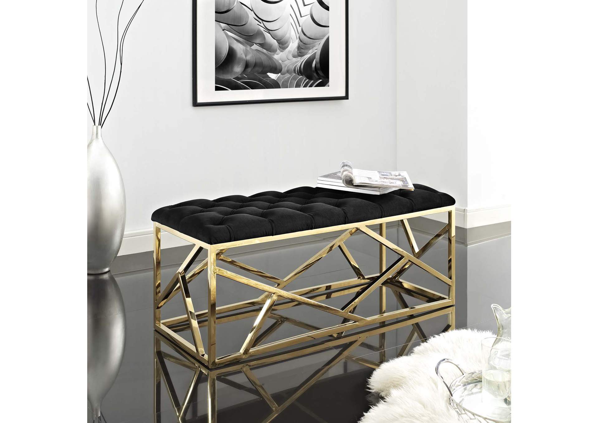 Gold Black Intersperse Bench,Modway