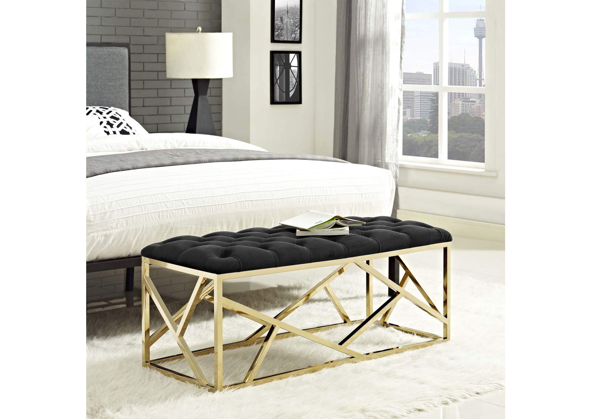 Gold Black Intersperse Bench,Modway