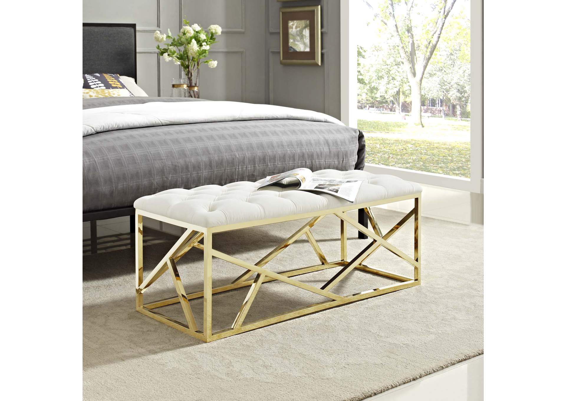 Gold Ivory Intersperse Bench,Modway