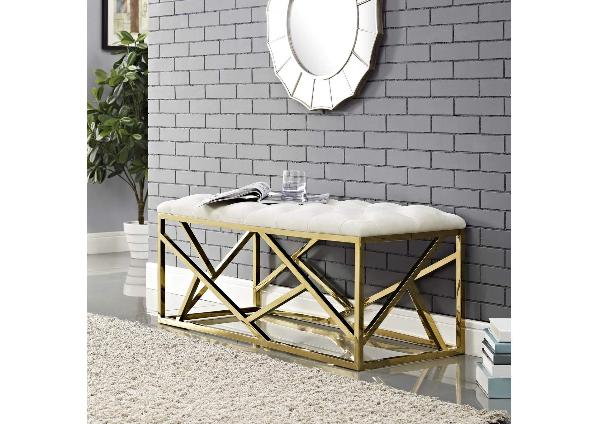Gold Ivory Intersperse Bench,Modway