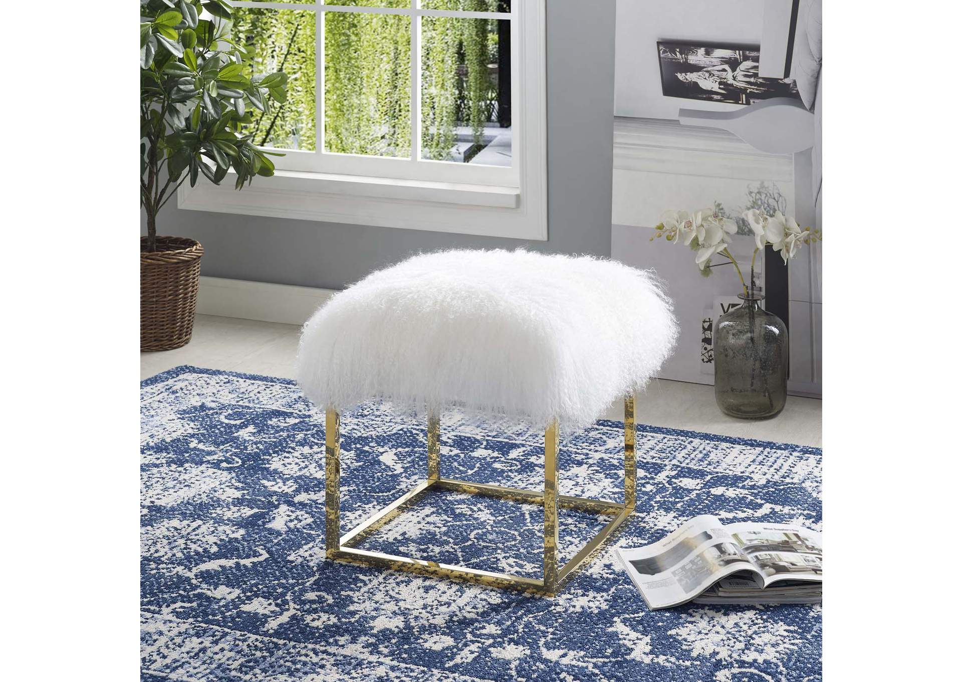 Gold White Anticipate Ottoman,Modway