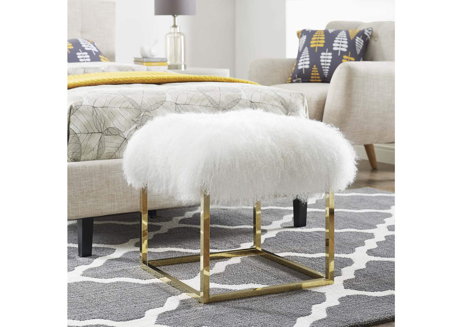 Gold White Anticipate Ottoman,Modway