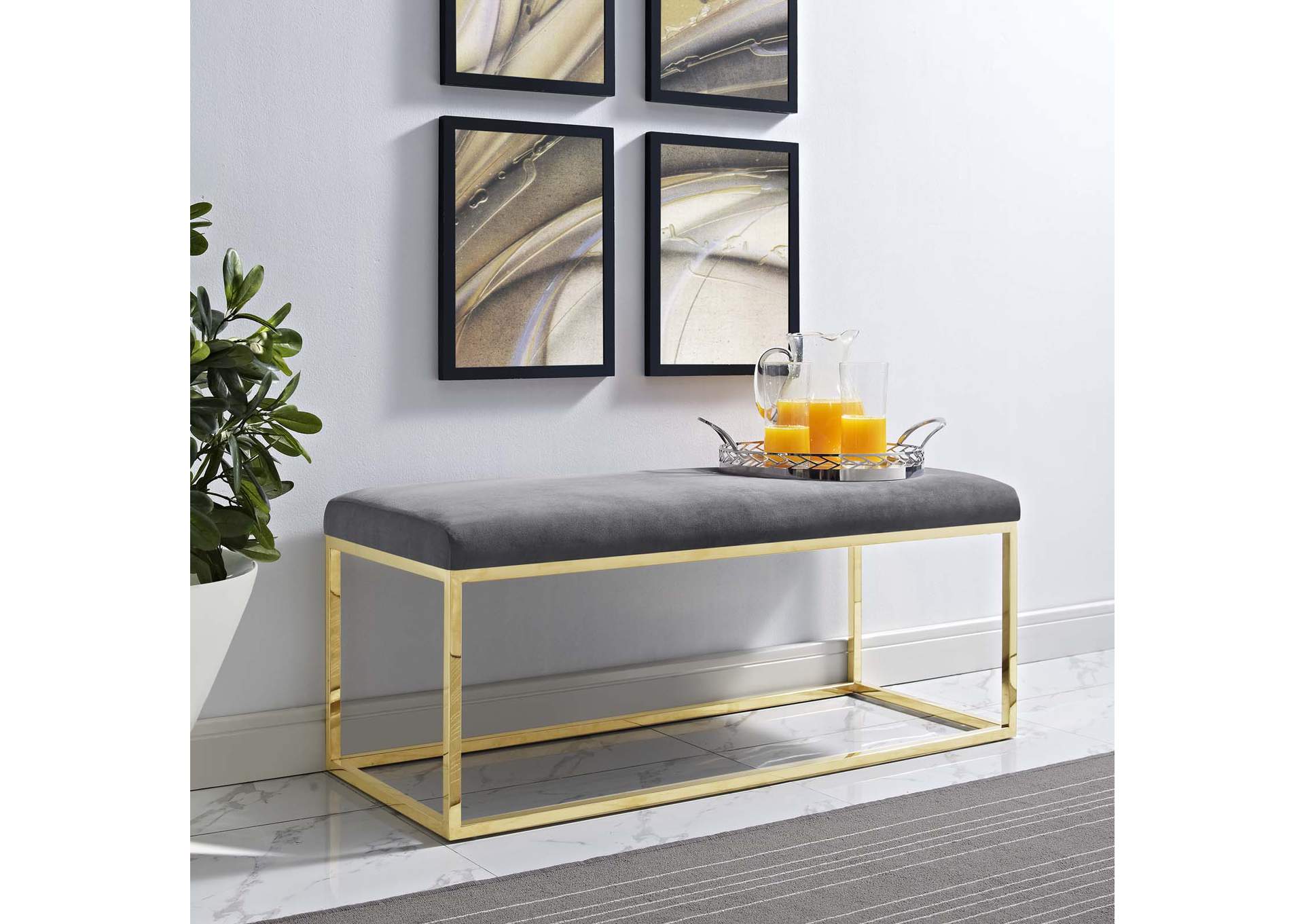 Gold Gray Anticipate Fabric Bench,Modway