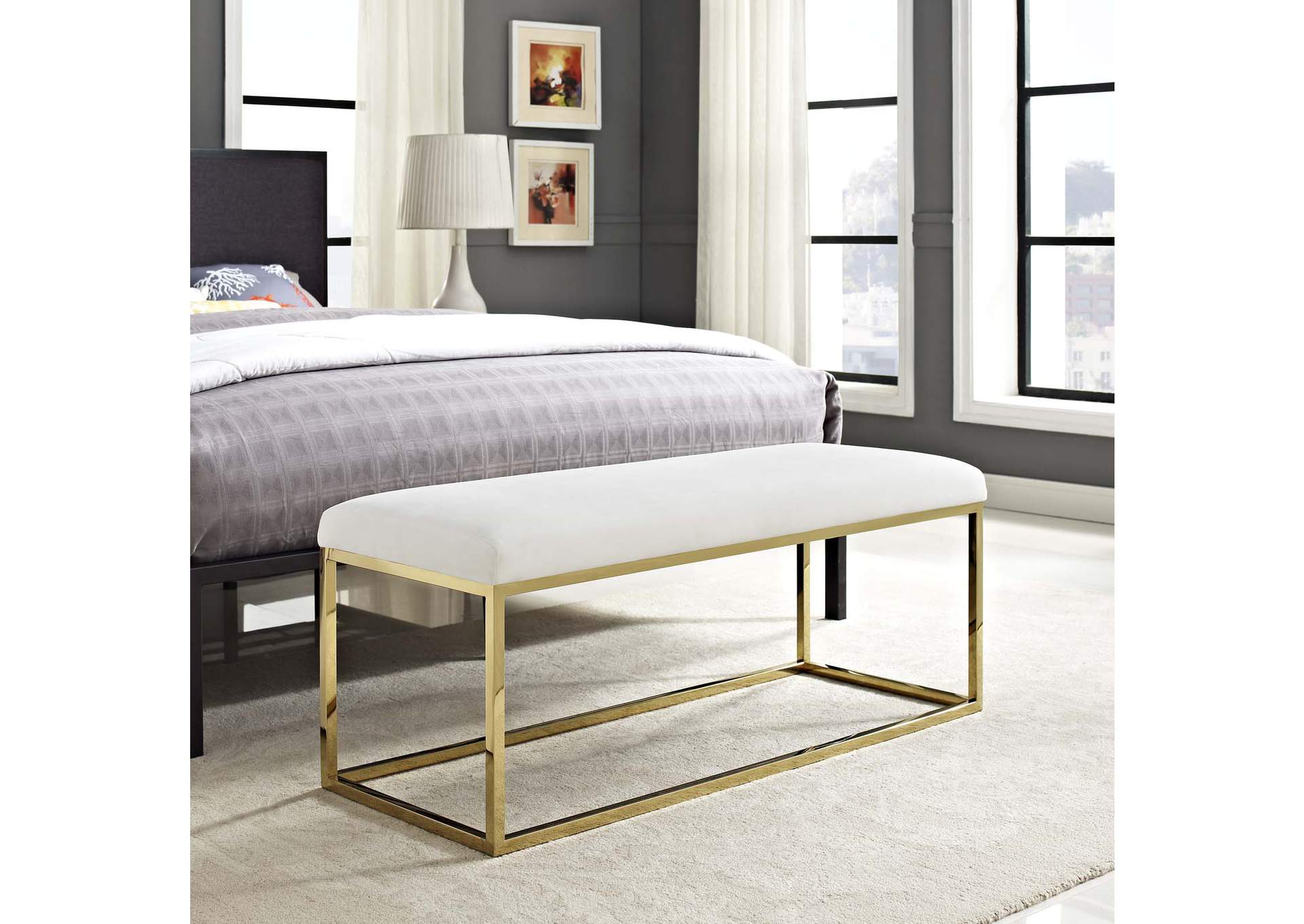 Gold Ivory Anticipate Fabric Bench,Modway