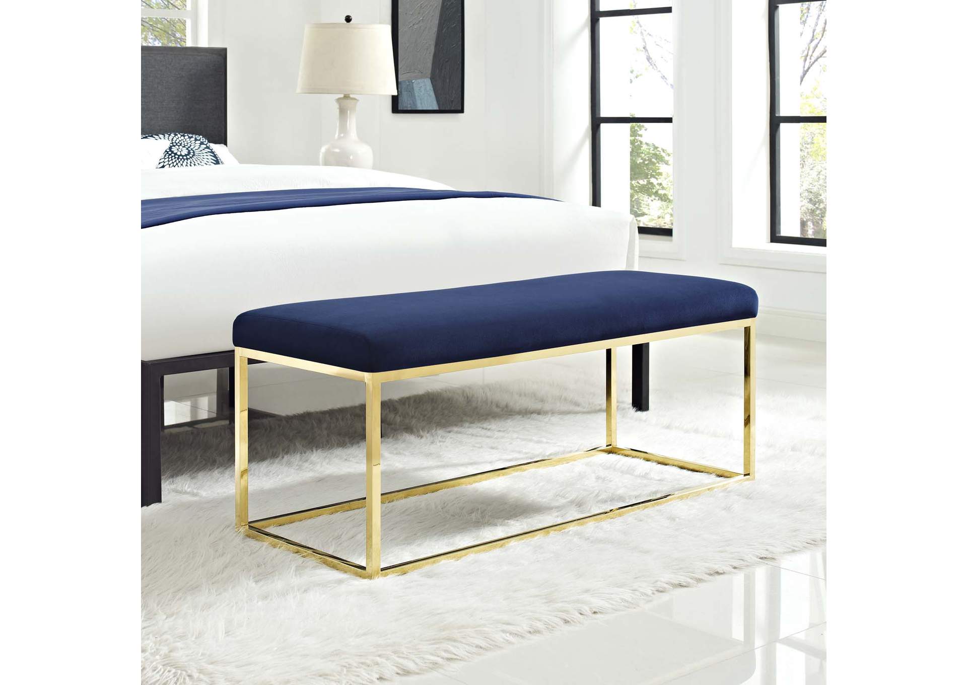 Gold Navy Anticipate Fabric Bench,Modway