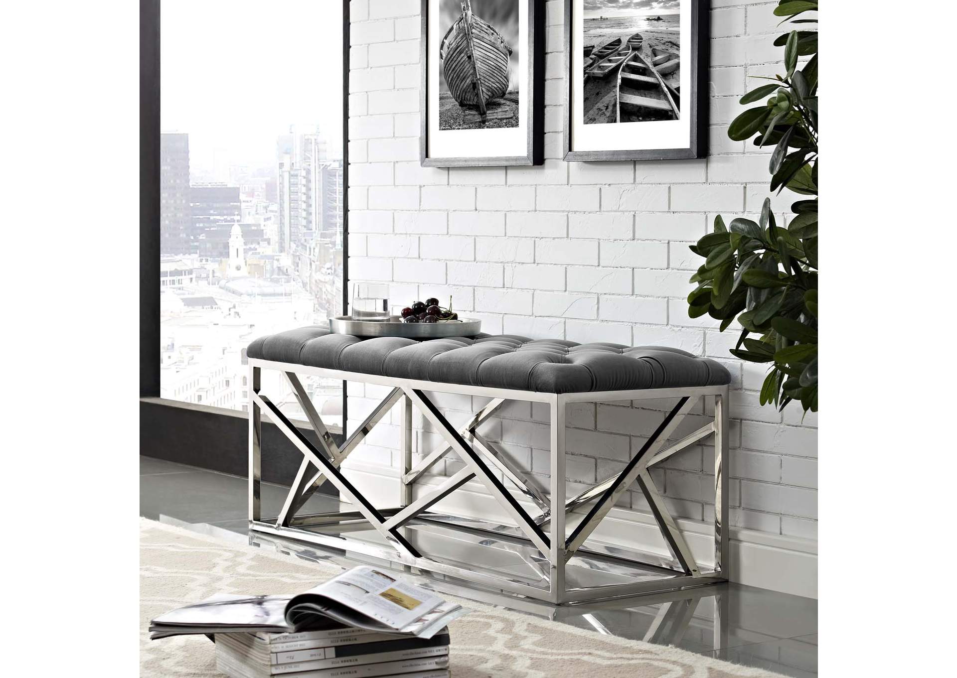 Silver Gray Intersperse Bench,Modway