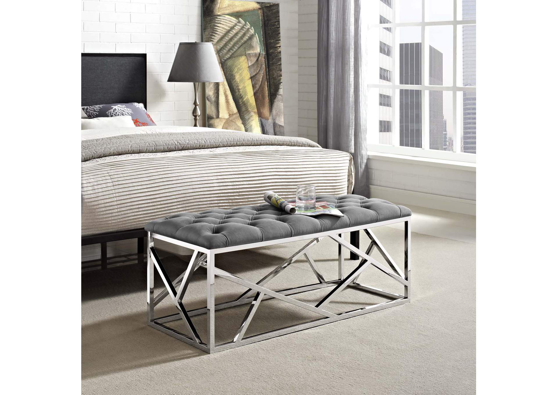 Silver Gray Intersperse Bench,Modway