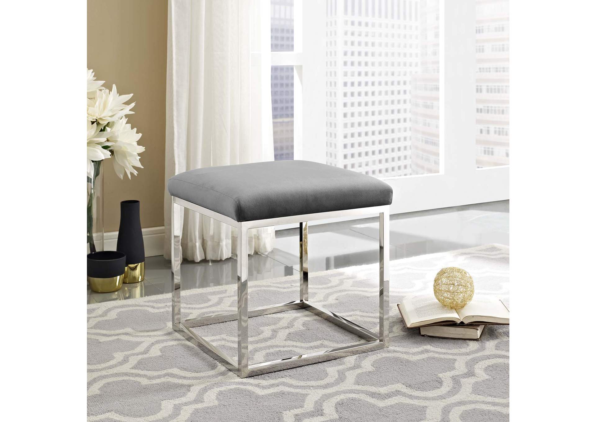 Silver Gray Anticipate Ottoman,Modway