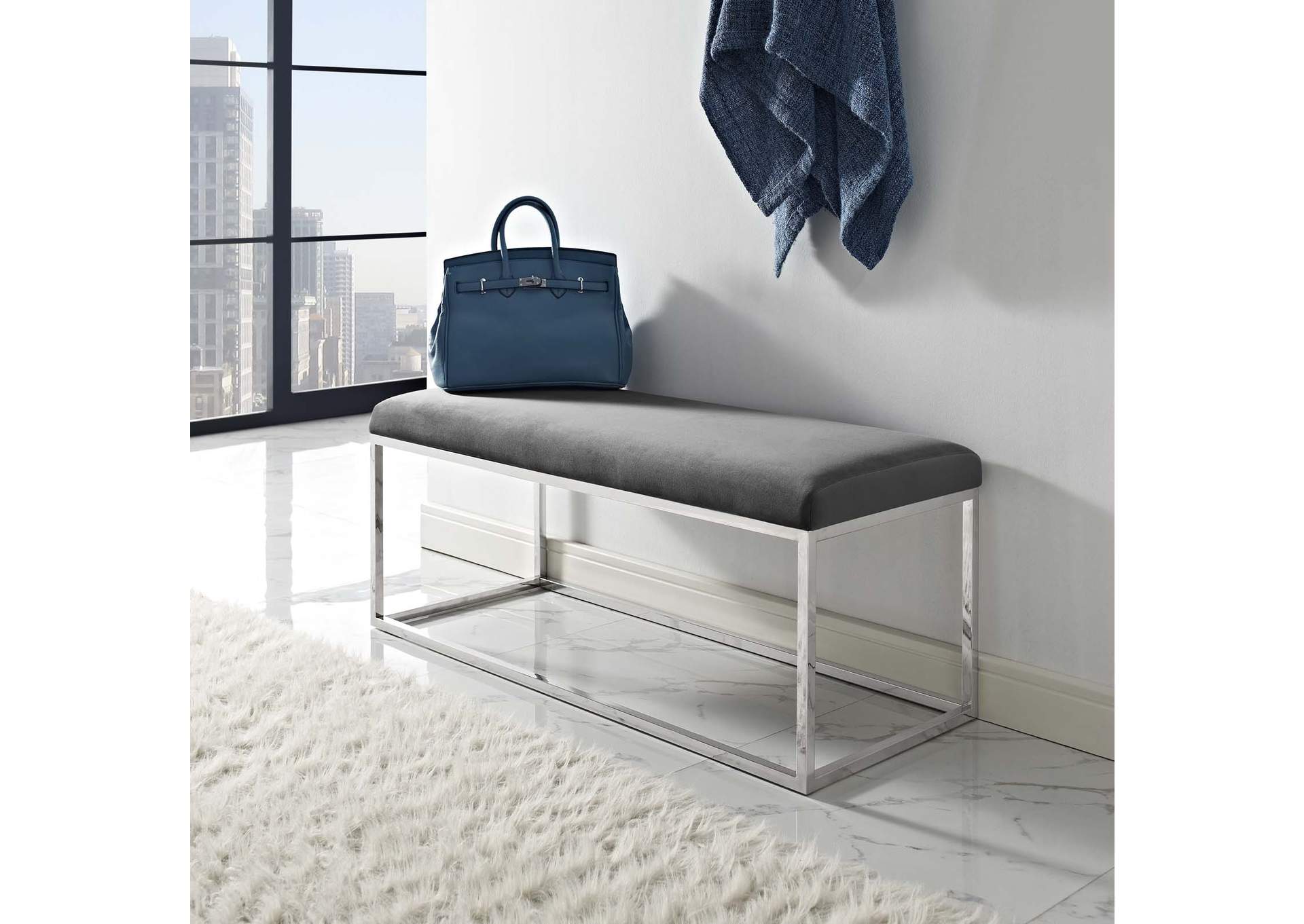 Gray Anticipate Performance Velvet Bench,Modway
