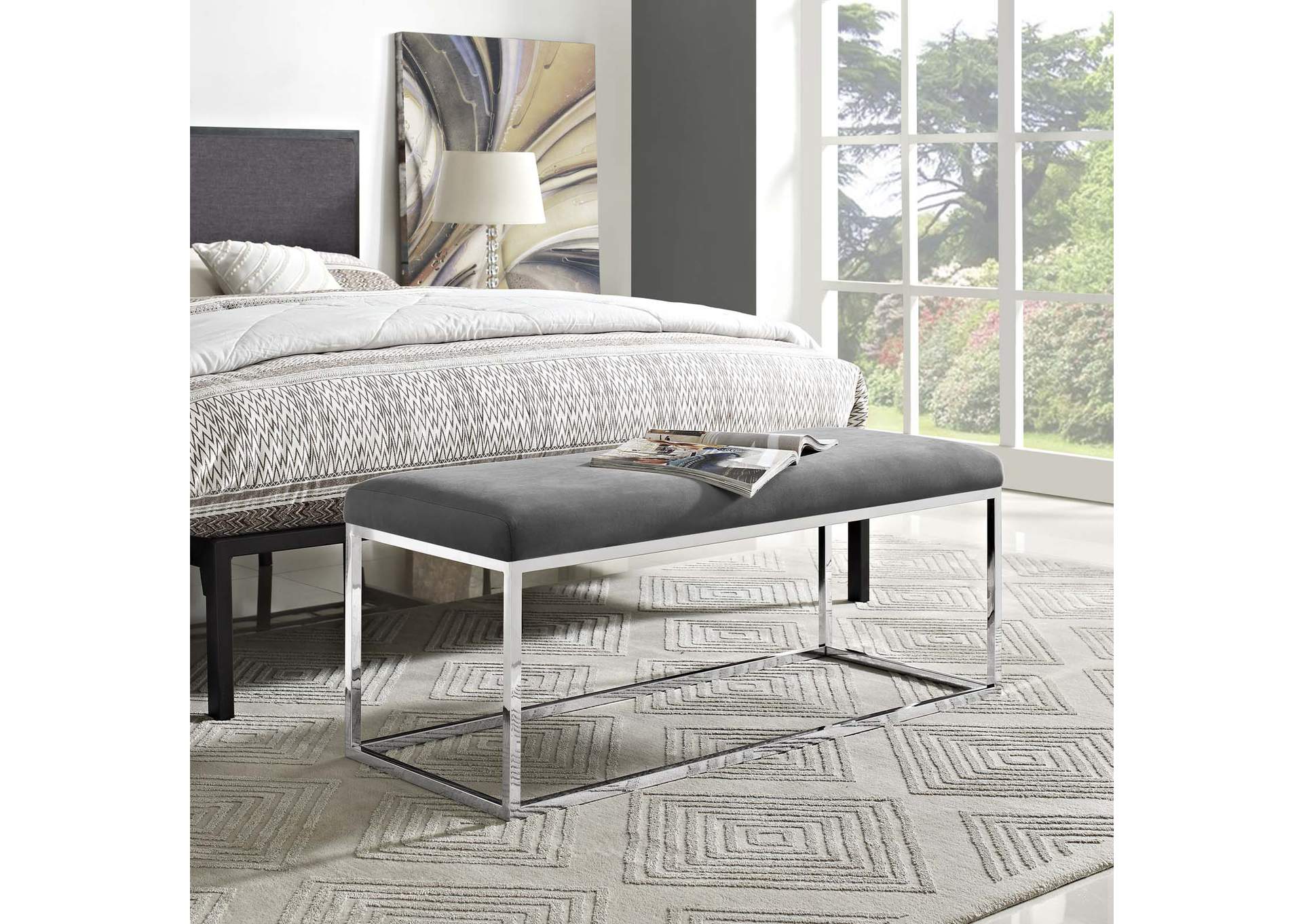 Gray Anticipate Performance Velvet Bench,Modway