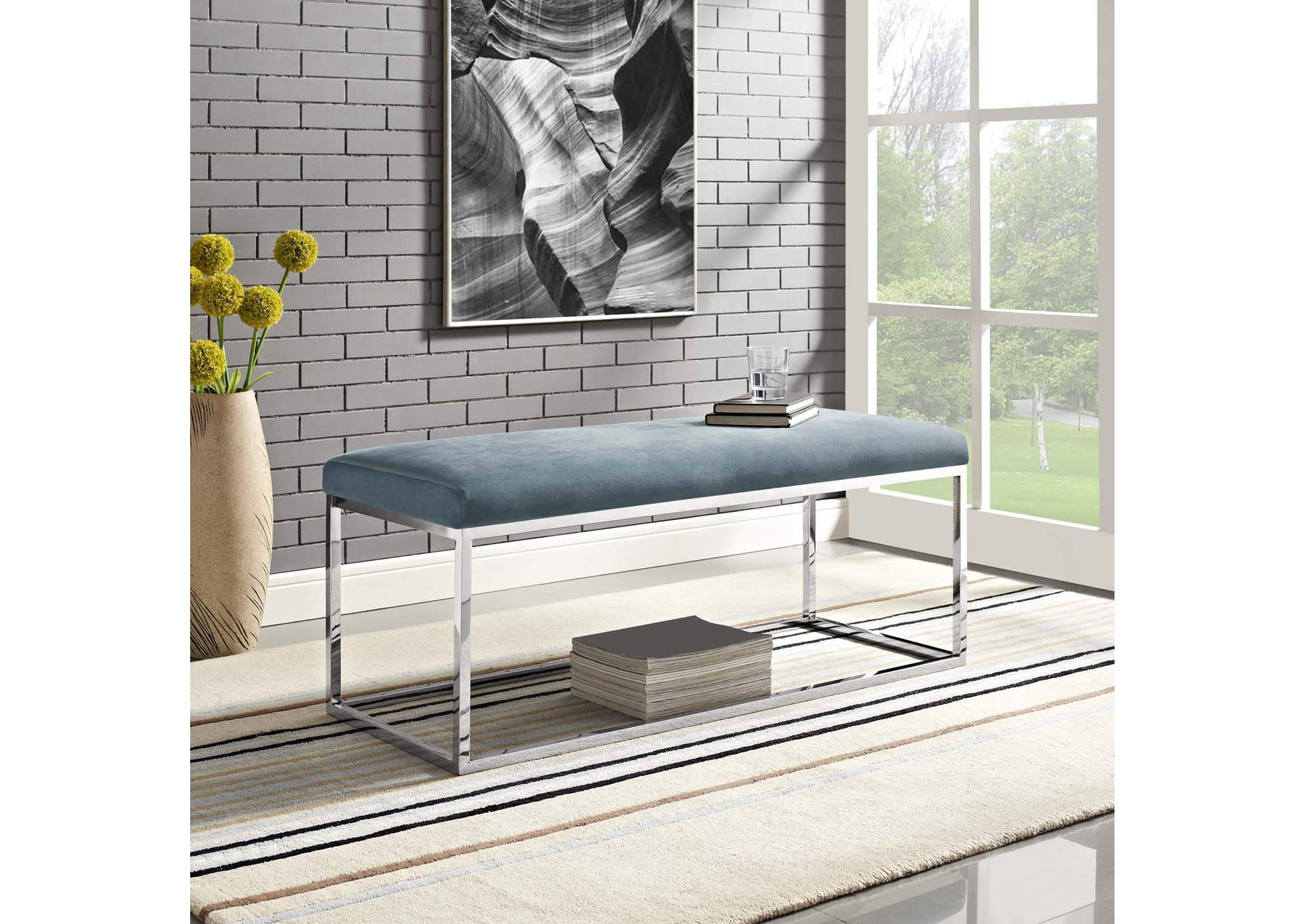 Sea Blue Anticipate Performance Velvet Bench,Modway