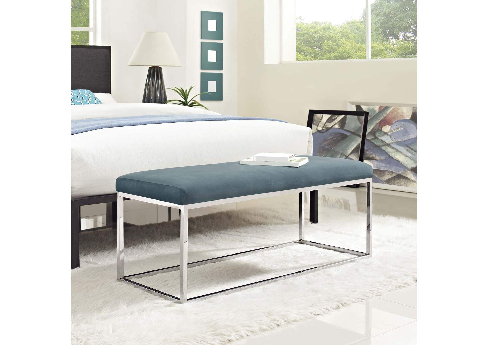 Sea Blue Anticipate Performance Velvet Bench,Modway
