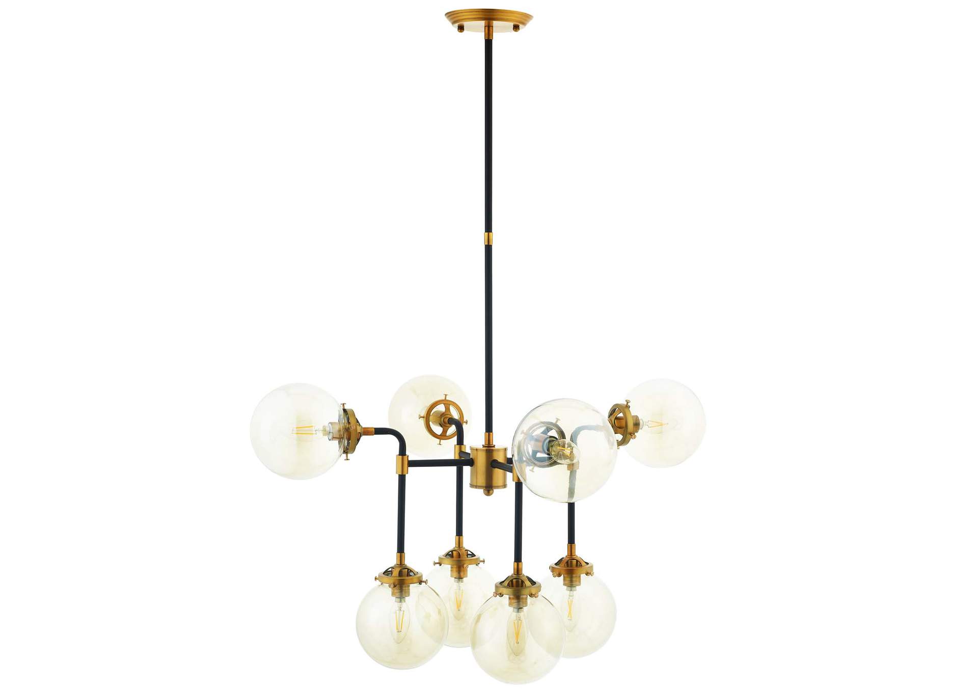 Ambition Amber Glass And Antique Brass 8 Light Pendant Chandelier,Modway