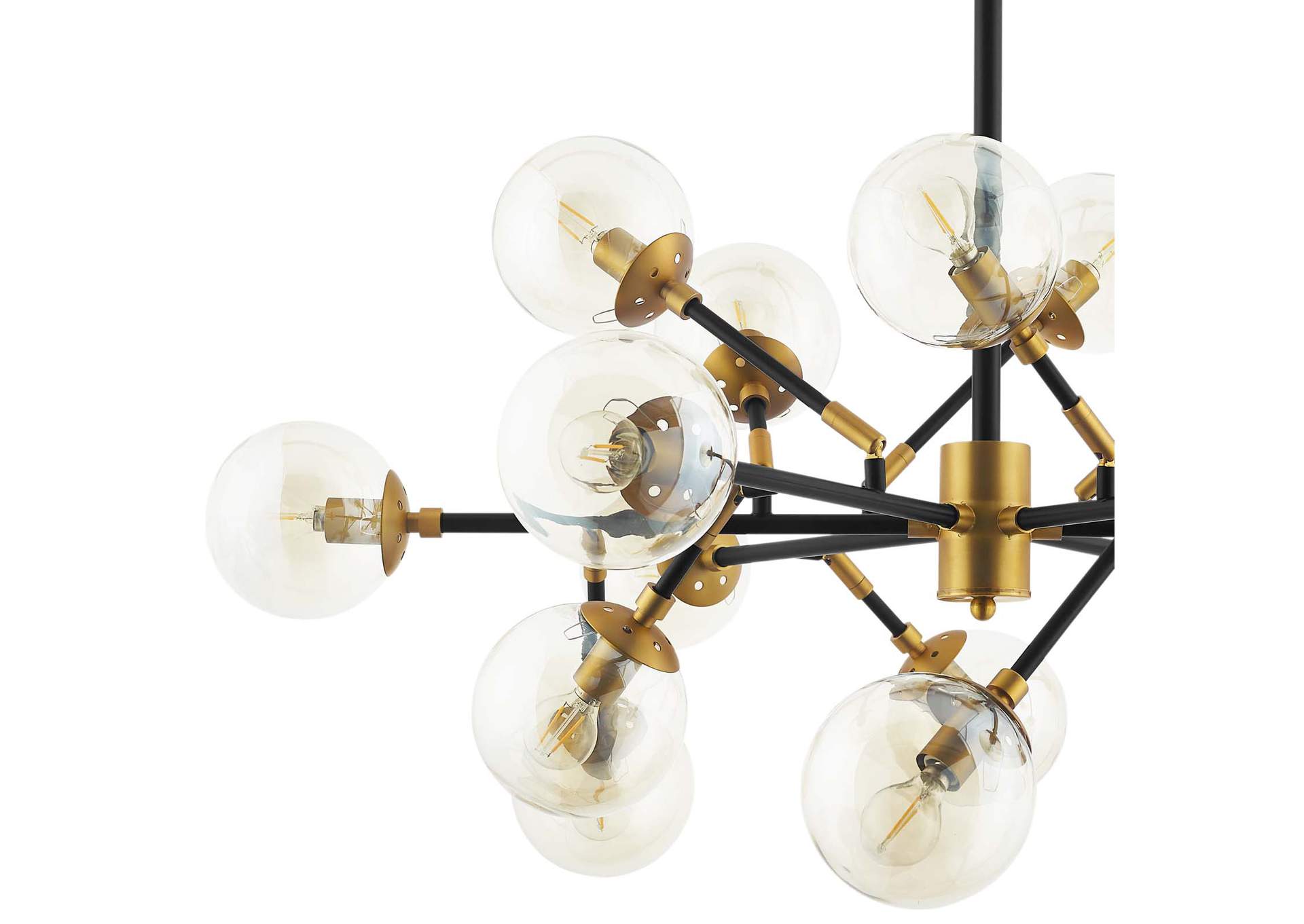 Sparkle Amber Glass And Antique Brass 18 Light Mid-Century Pendant Chandelier,Modway