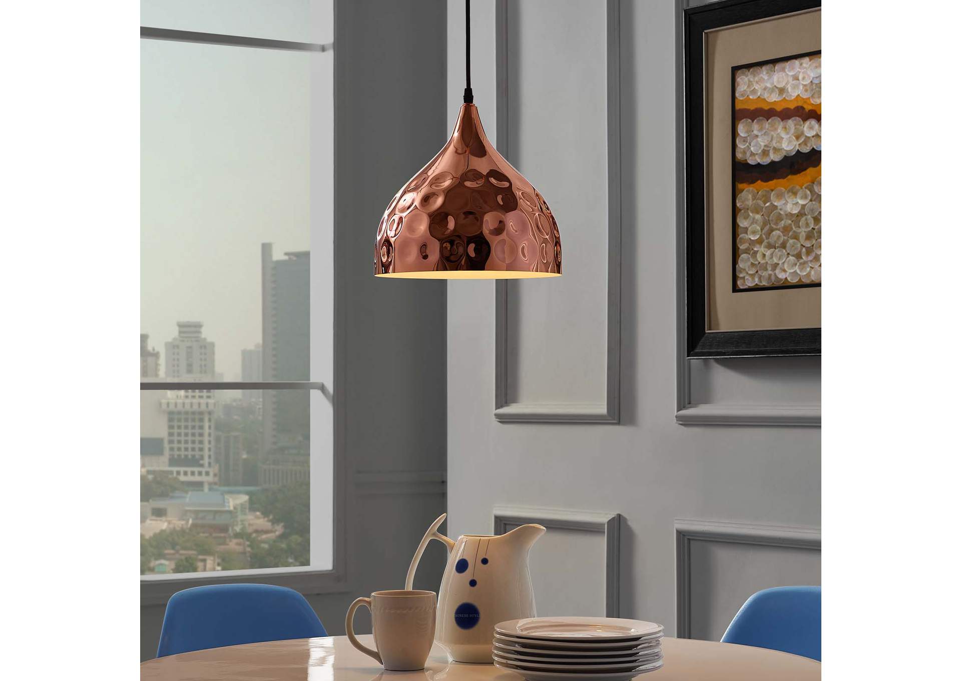 Dimple 11" Bell-Shaped Rose Gold Pendant Light,Modway