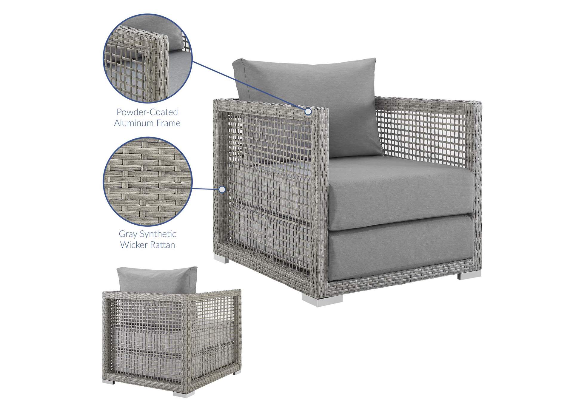 Gray Gray Aura Rattan Outdoor Patio Armchair,Modway