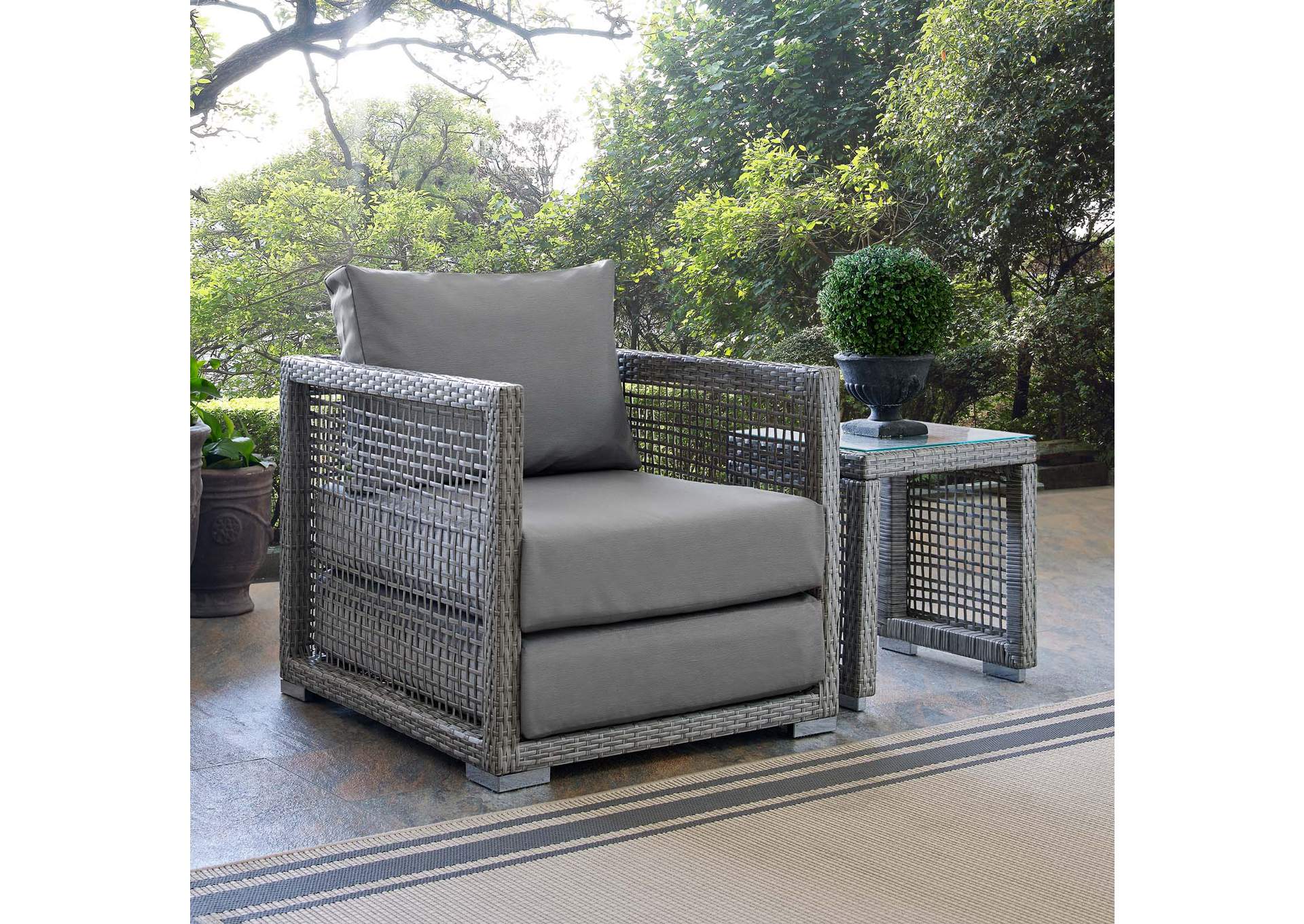 Gray Gray Aura Rattan Outdoor Patio Armchair,Modway