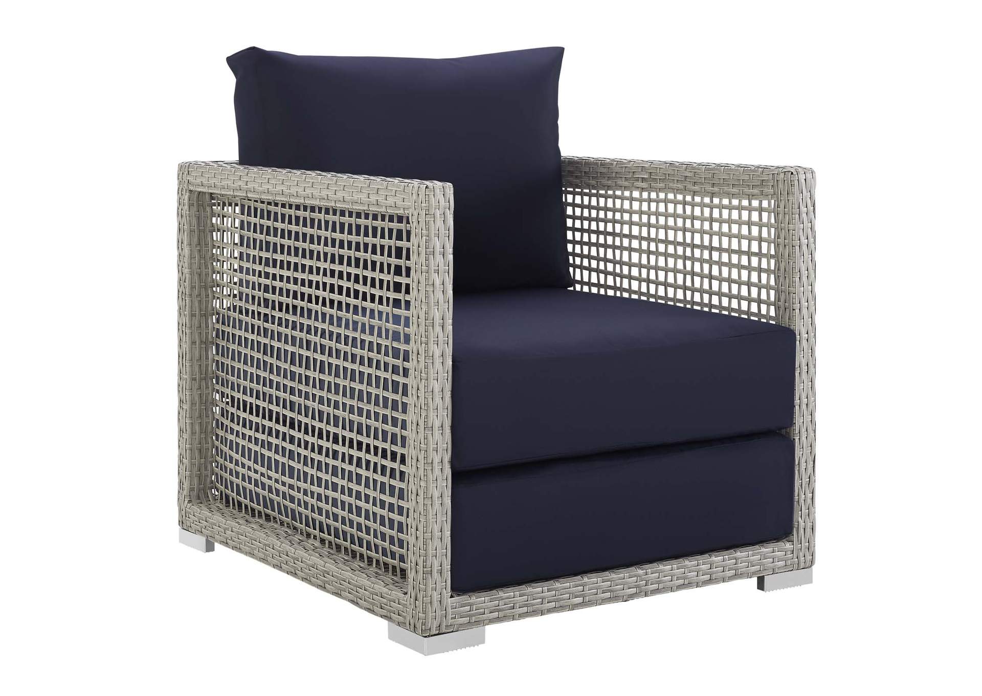 Gray Navy Aura Rattan Outdoor Patio Armchair,Modway