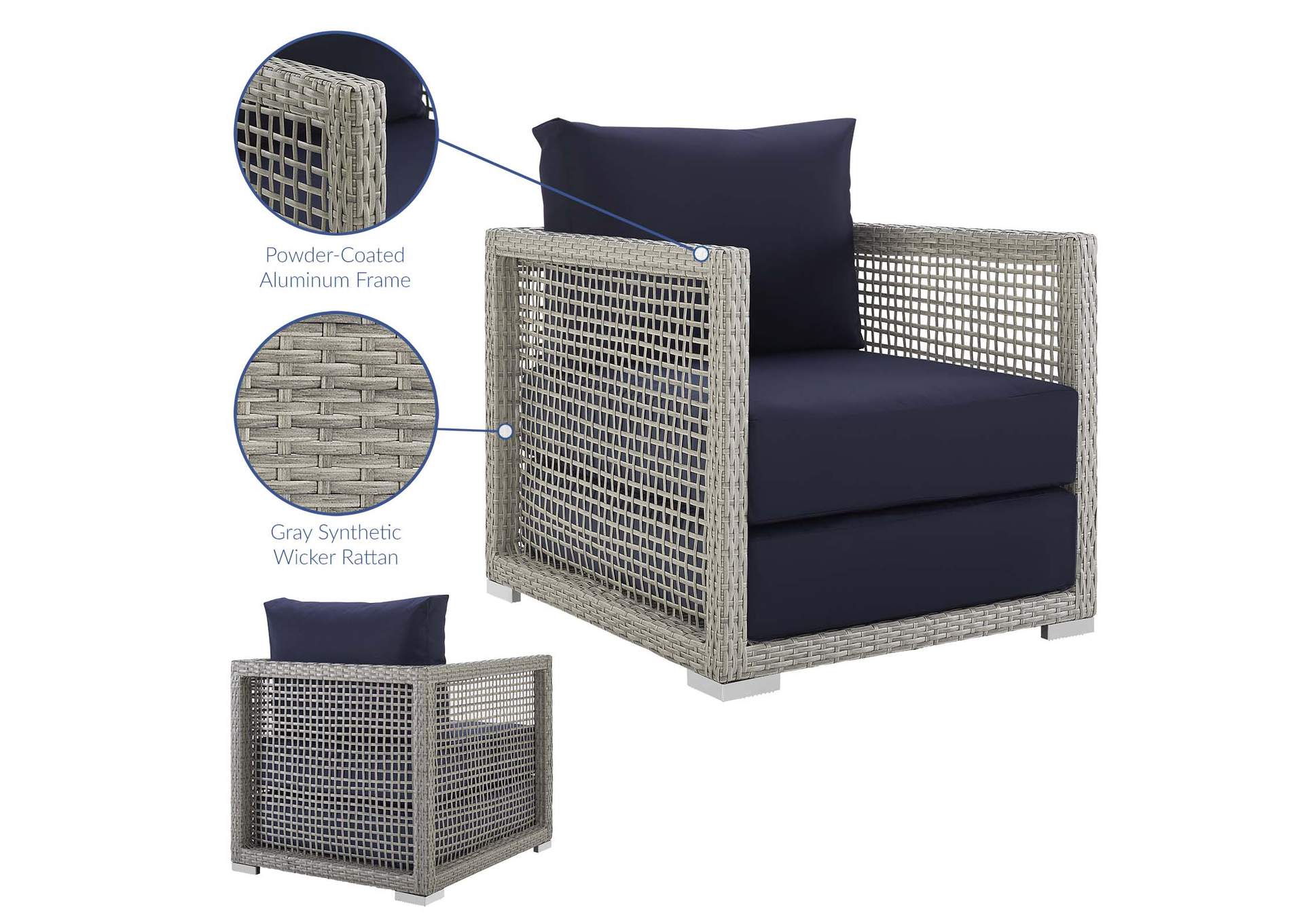 Gray Navy Aura Rattan Outdoor Patio Armchair,Modway