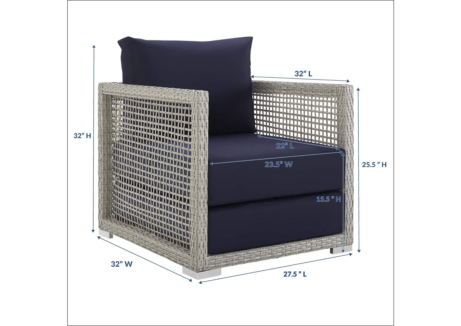 Gray Navy Aura Rattan Outdoor Patio Armchair,Modway