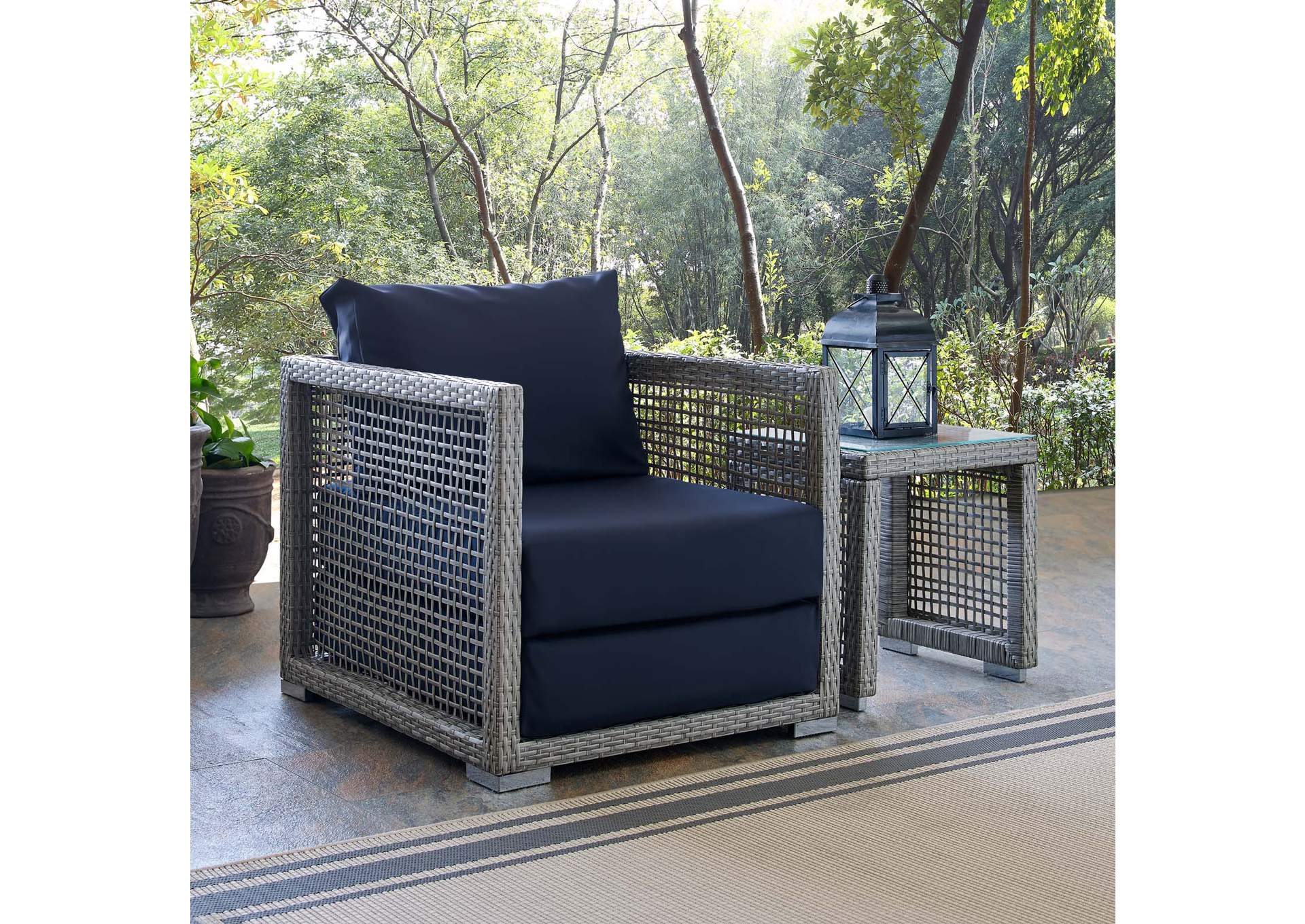 Gray Navy Aura Rattan Outdoor Patio Armchair,Modway