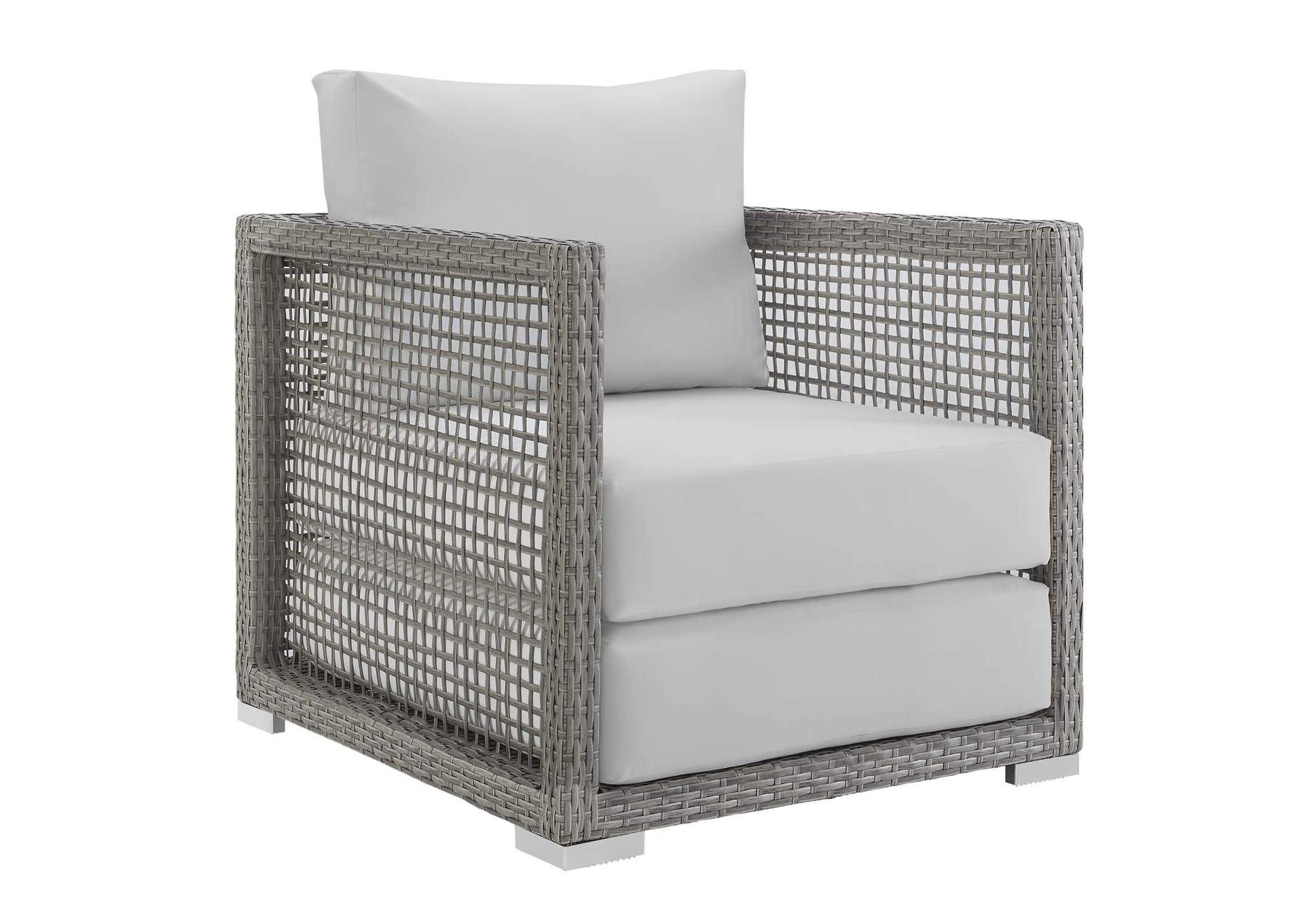 Gray White Aura Rattan Outdoor Patio Armchair,Modway