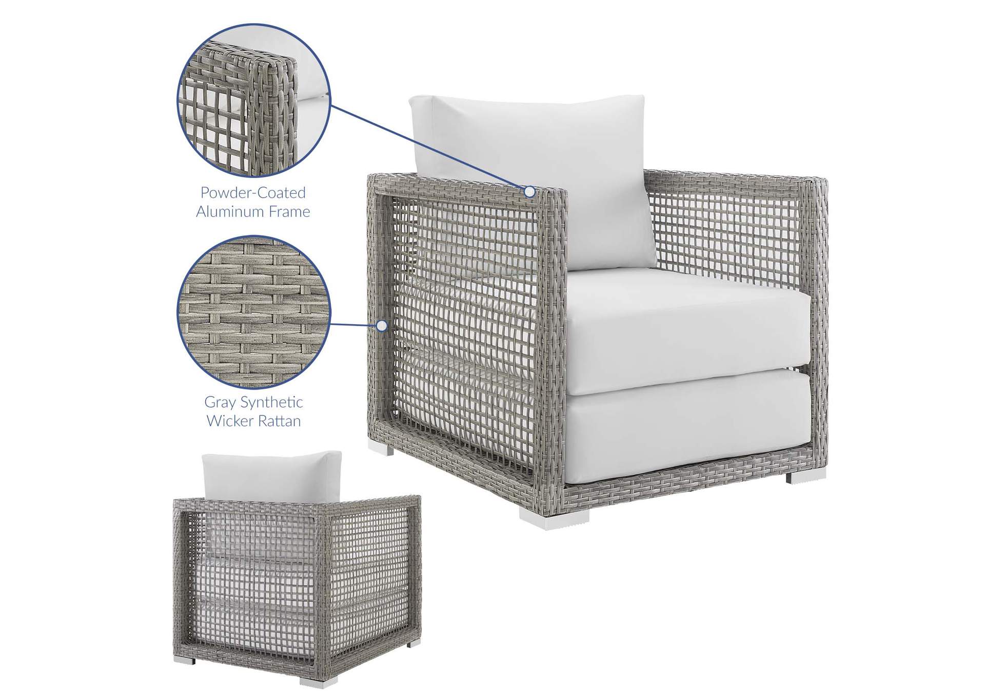 Gray White Aura Rattan Outdoor Patio Armchair,Modway