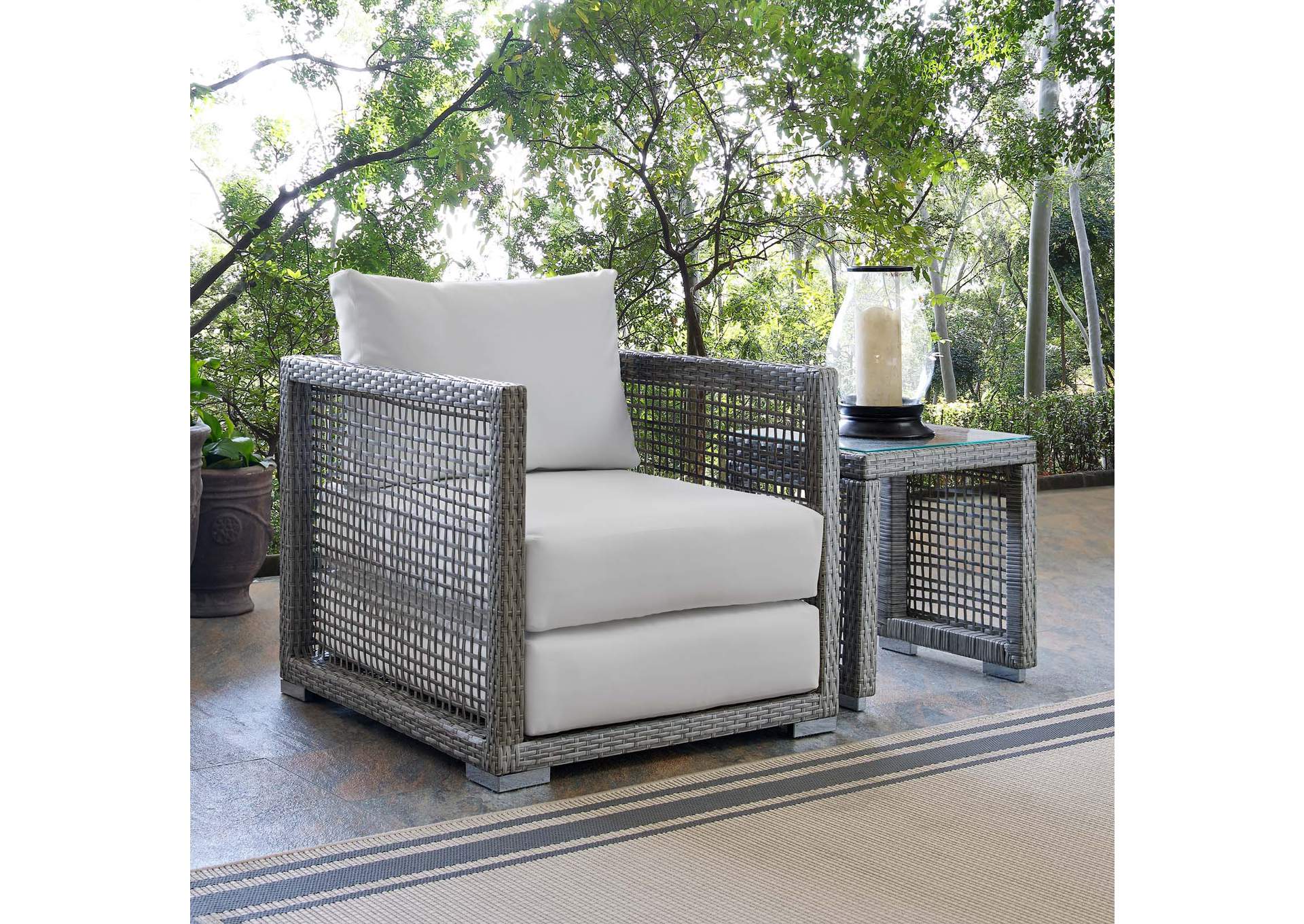 Gray White Aura Rattan Outdoor Patio Armchair,Modway