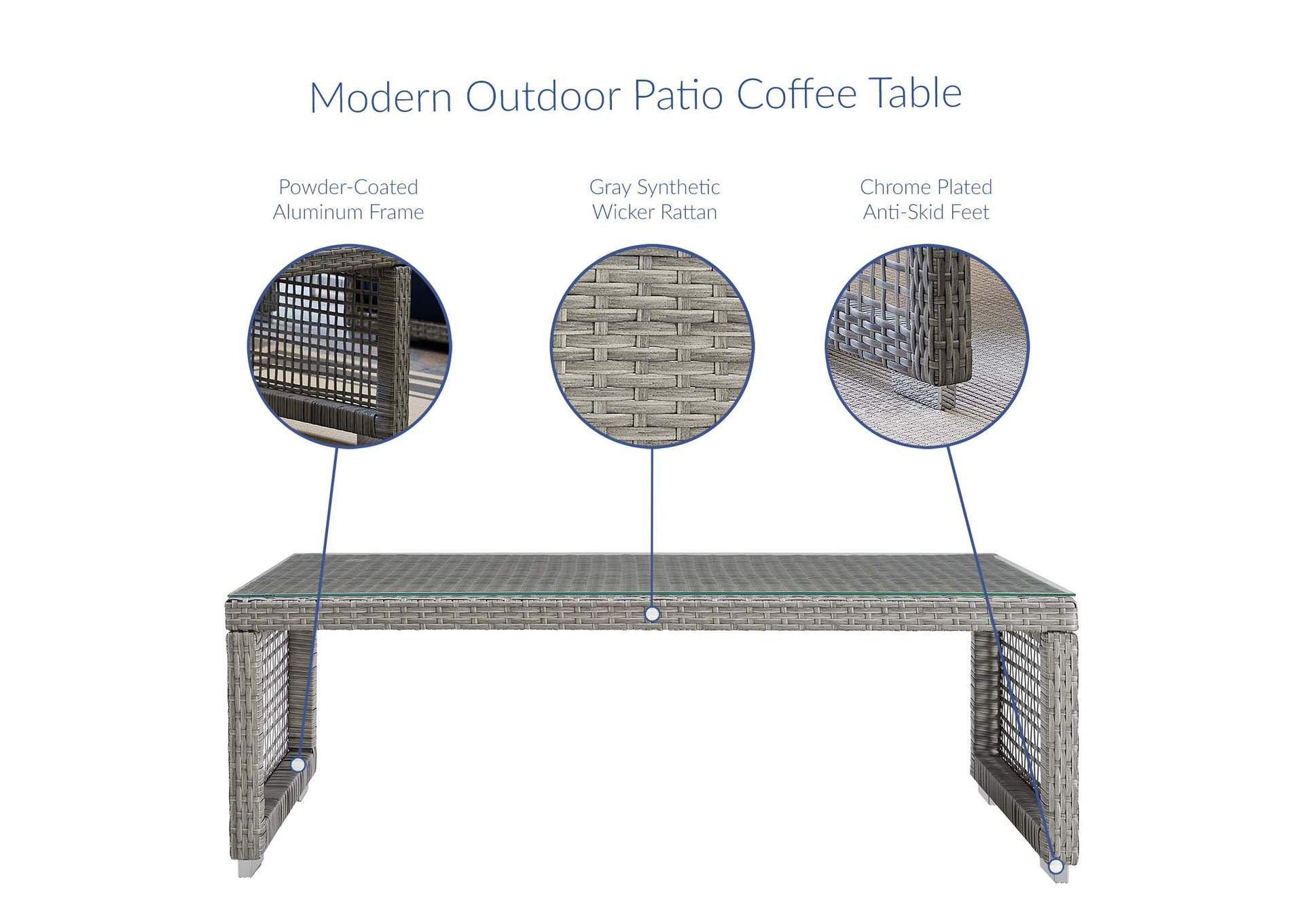 Gray Aura Rattan Outdoor Patio Coffee Table,Modway