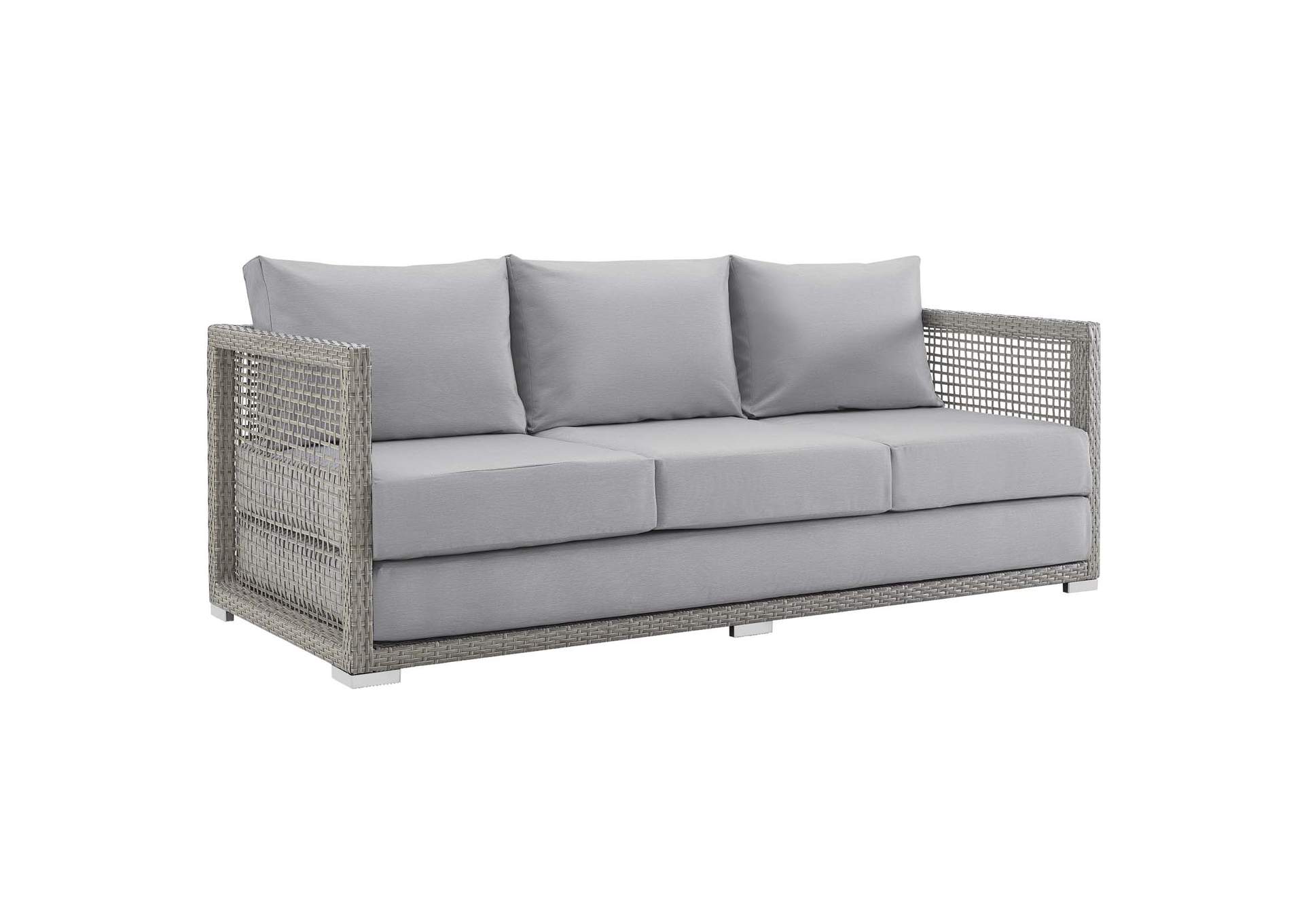 Gray Gray Aura Outdoor Patio Wicker Rattan Sofa,Modway