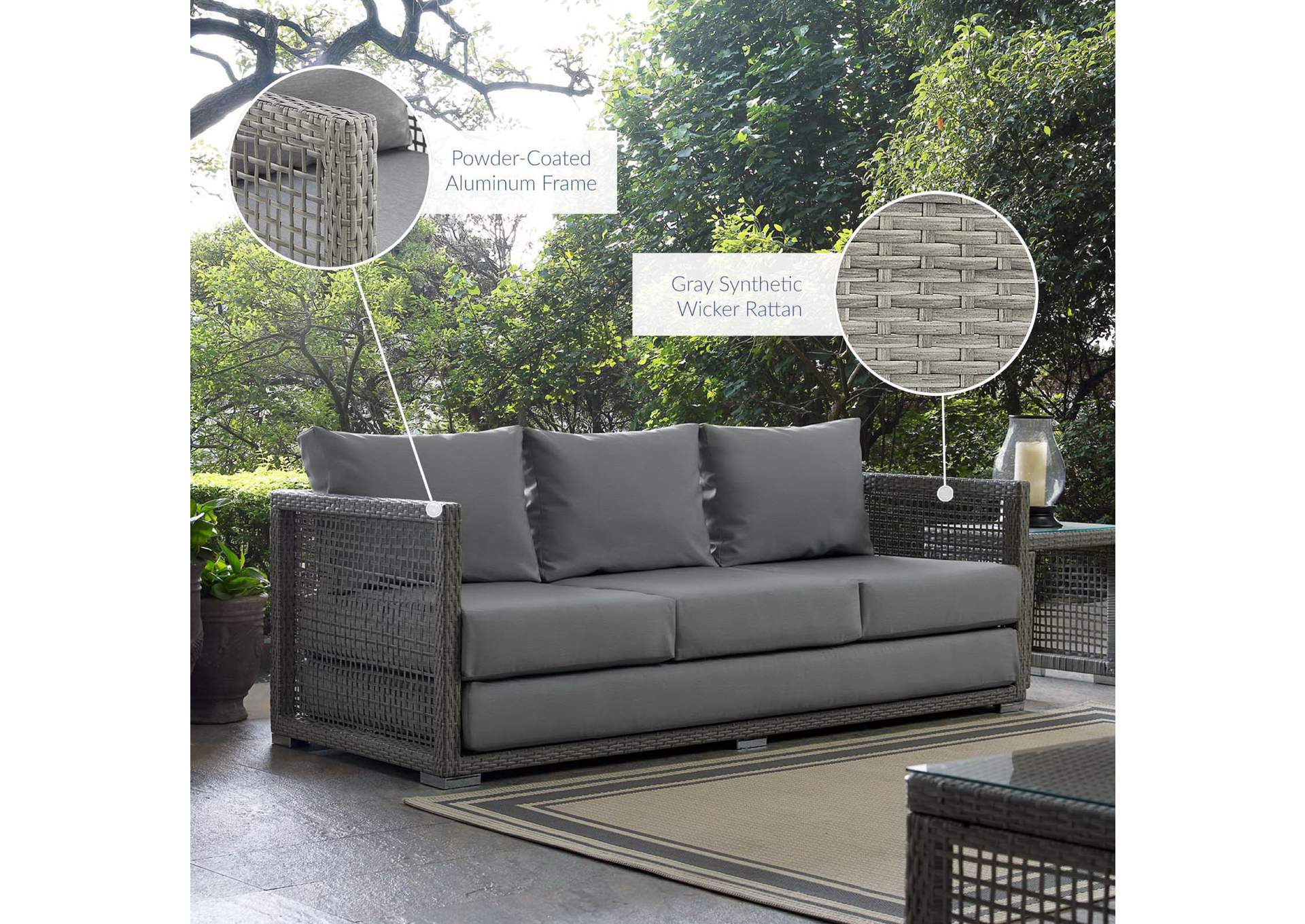 Gray Gray Aura Outdoor Patio Wicker Rattan Sofa,Modway