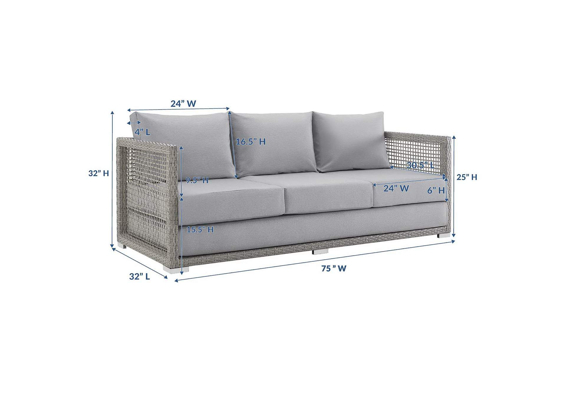 Gray Gray Aura Outdoor Patio Wicker Rattan Sofa,Modway