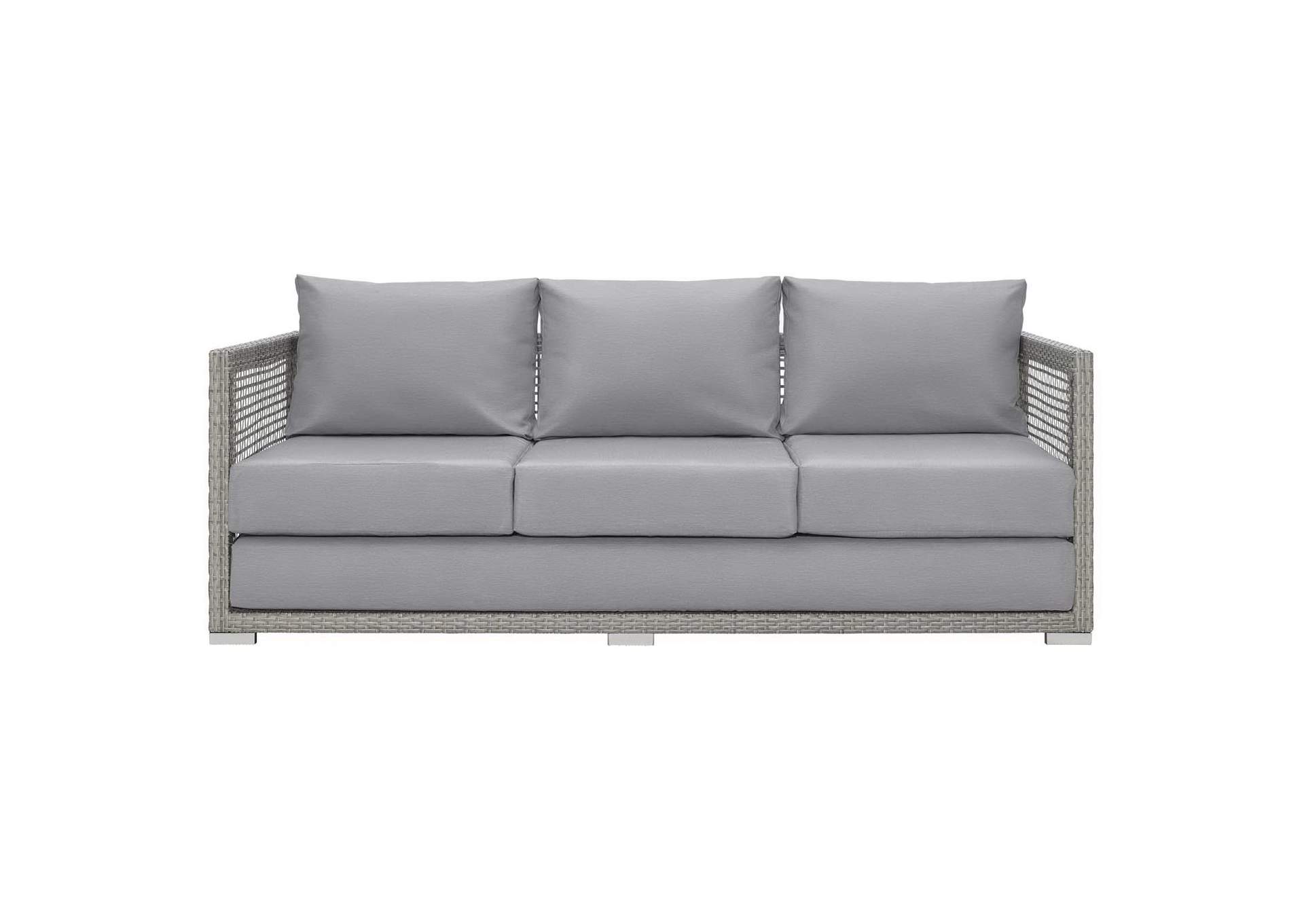 Gray Gray Aura Outdoor Patio Wicker Rattan Sofa,Modway