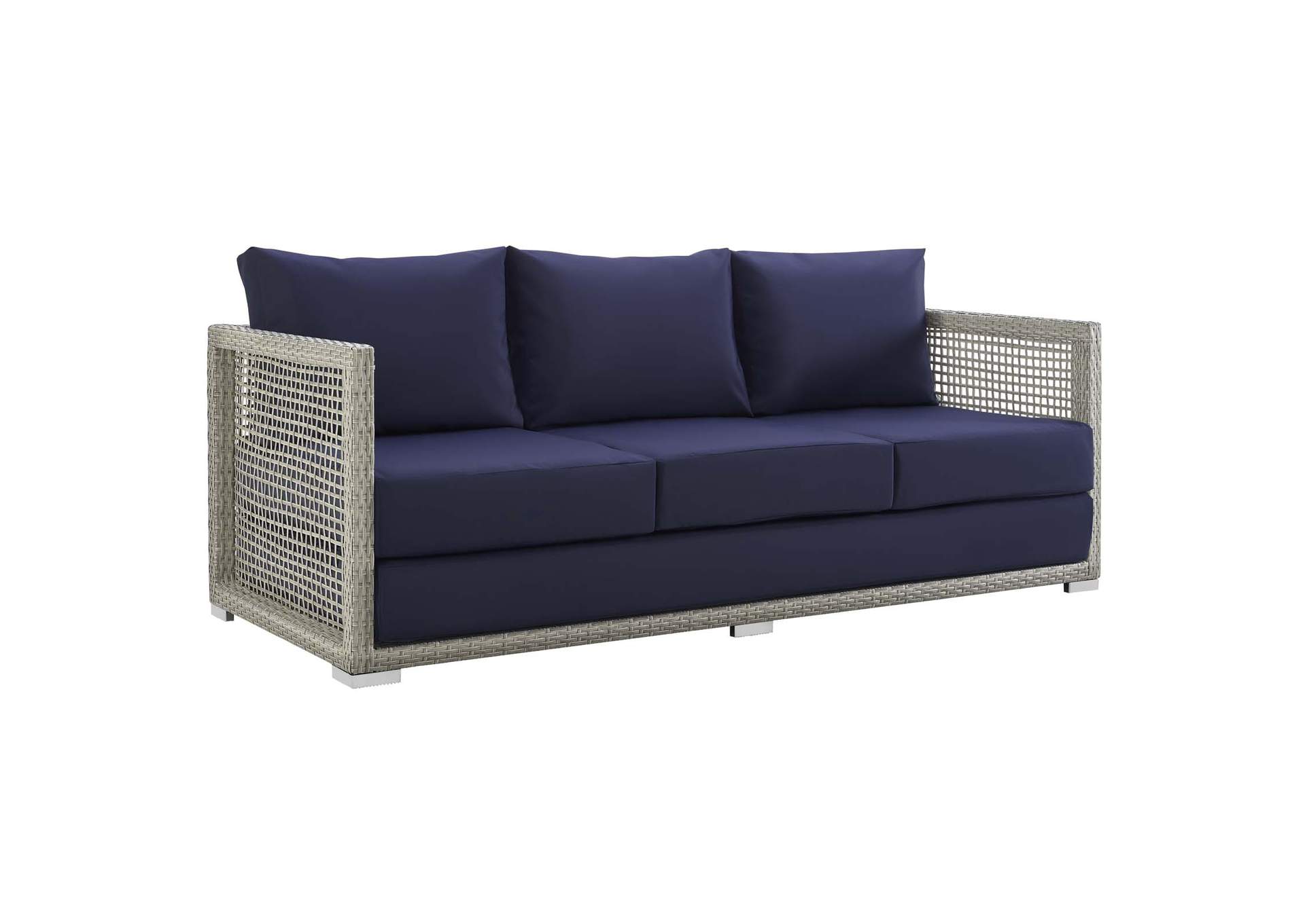Gray Navy Aura Outdoor Patio Wicker Rattan Sofa,Modway