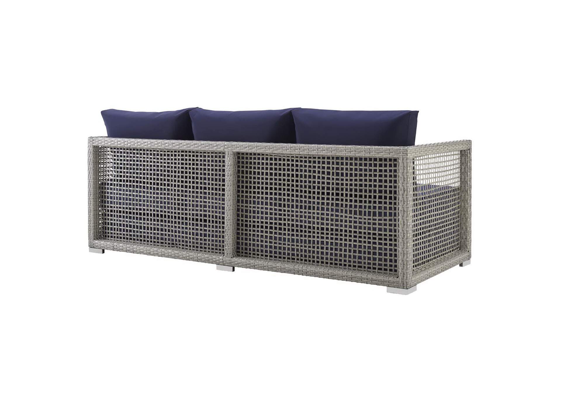 Gray Navy Aura Outdoor Patio Wicker Rattan Sofa,Modway