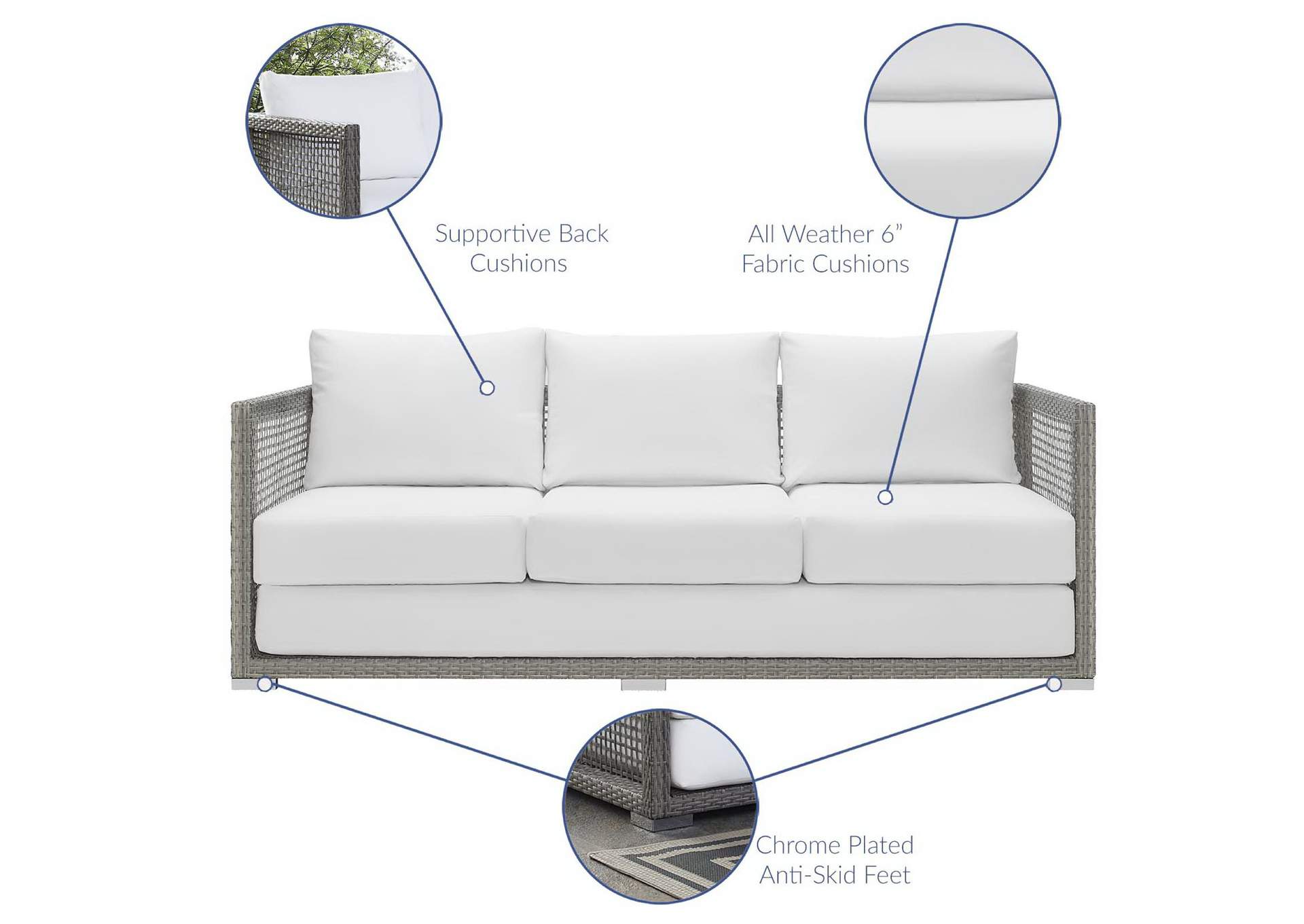 Gray White Aura Outdoor Patio Wicker Rattan Sofa,Modway