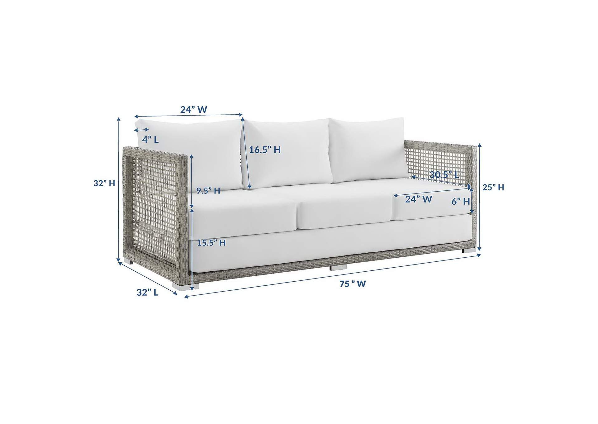 Gray White Aura Outdoor Patio Wicker Rattan Sofa,Modway
