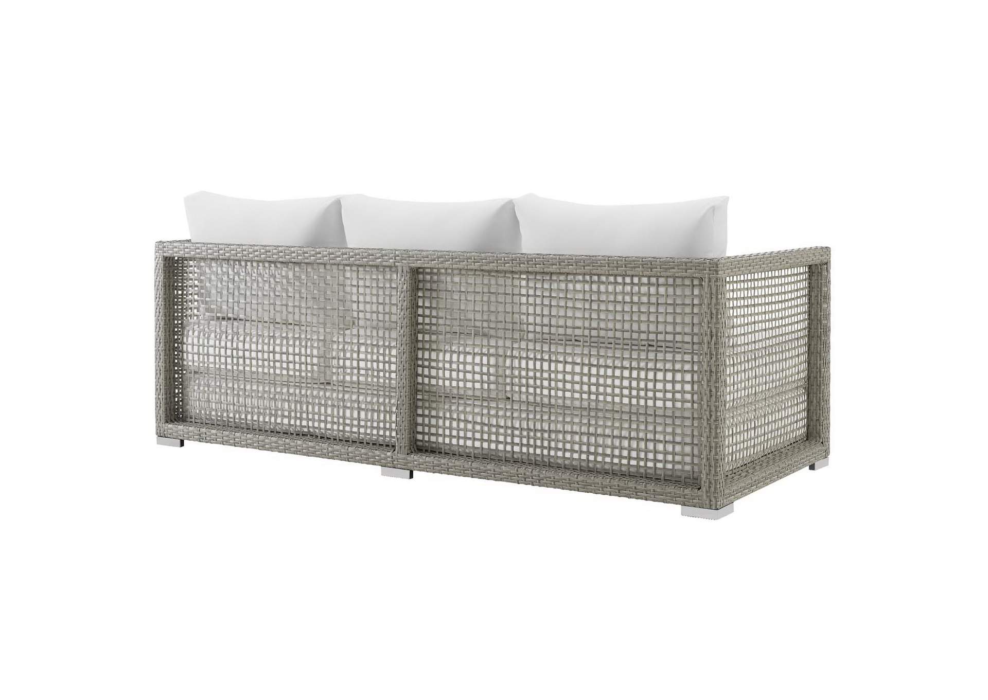 Gray White Aura Outdoor Patio Wicker Rattan Sofa,Modway