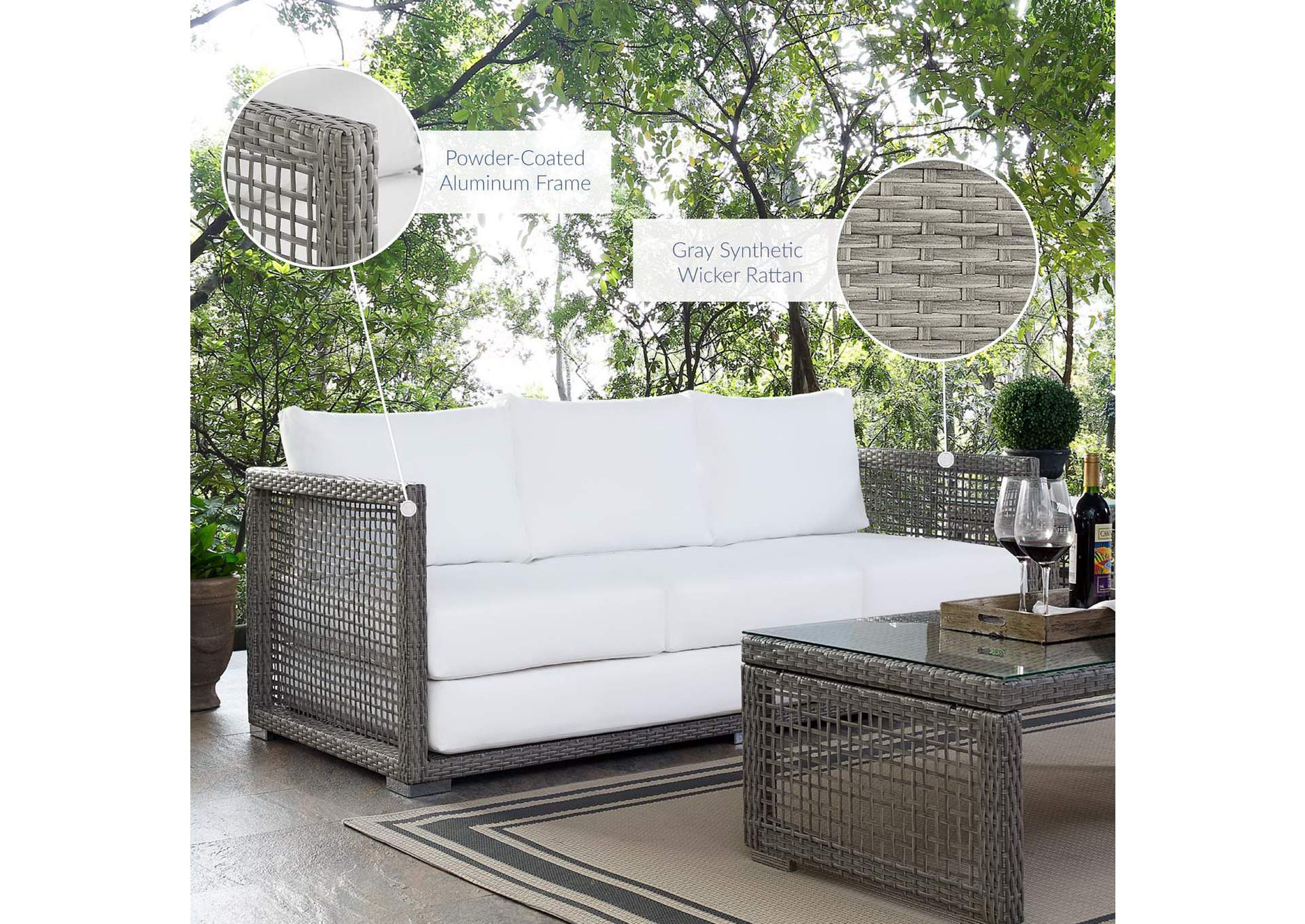 Gray White Aura Outdoor Patio Wicker Rattan Sofa,Modway