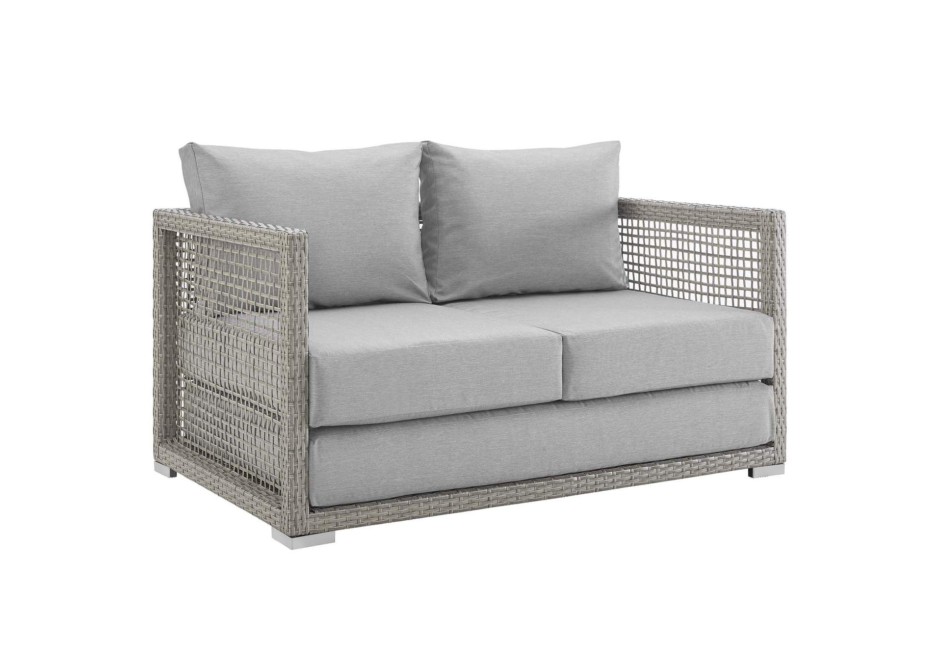 Gray Gray Aura Outdoor Patio Wicker Rattan Loveseat,Modway