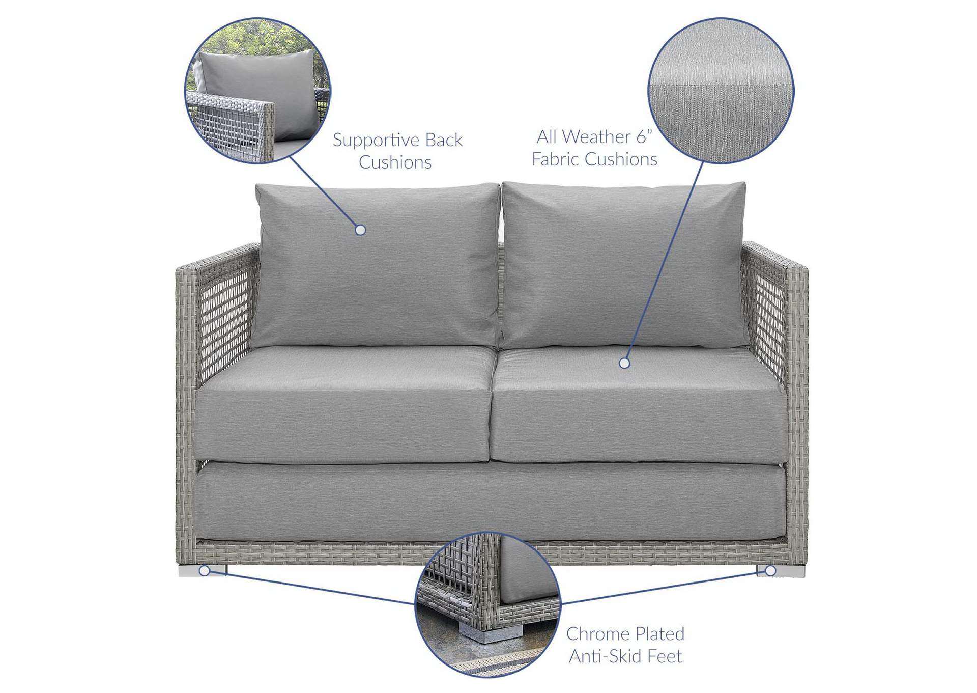 Gray Gray Aura Outdoor Patio Wicker Rattan Loveseat,Modway