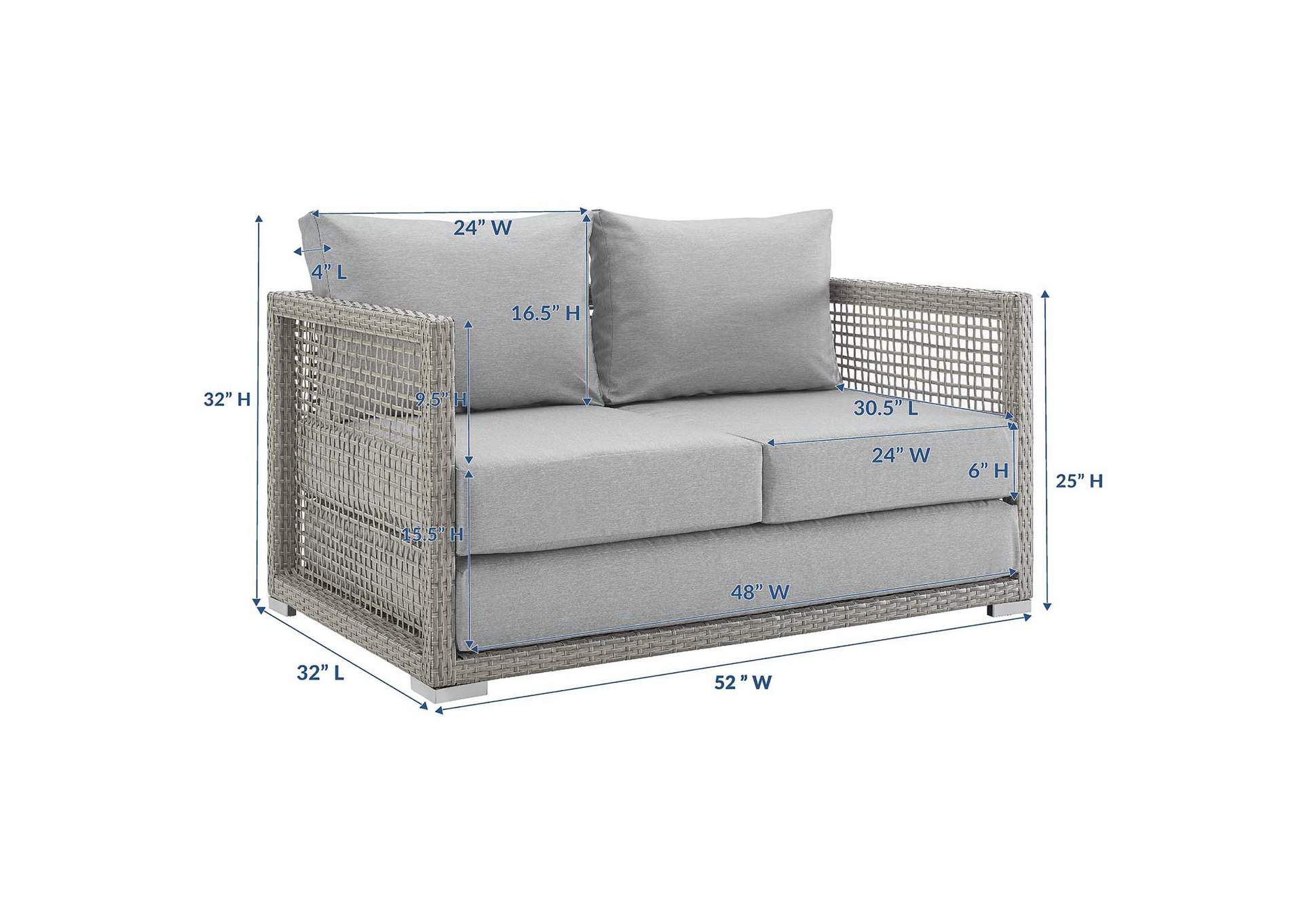 Gray Gray Aura Outdoor Patio Wicker Rattan Loveseat,Modway