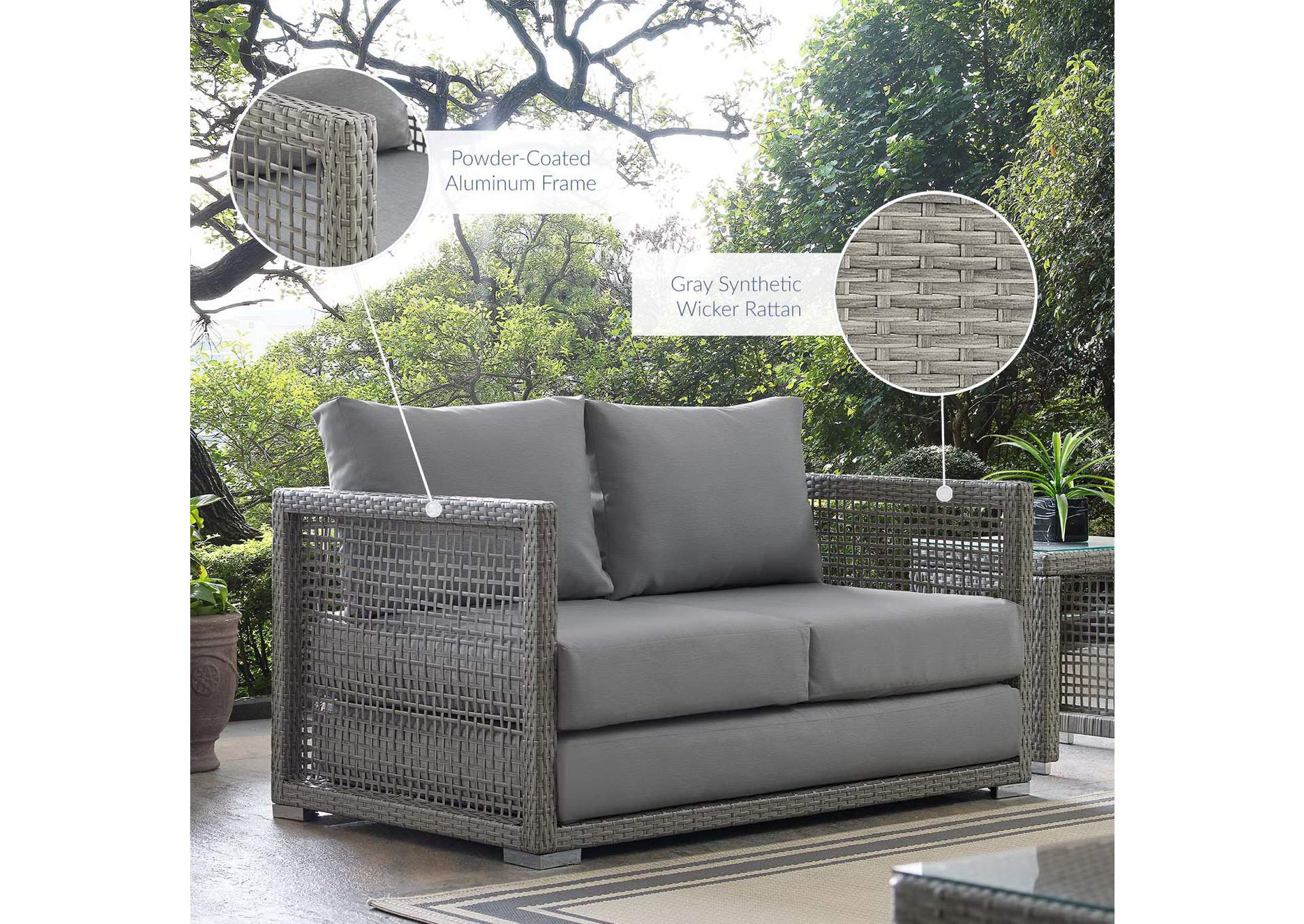 Gray Gray Aura Outdoor Patio Wicker Rattan Loveseat,Modway
