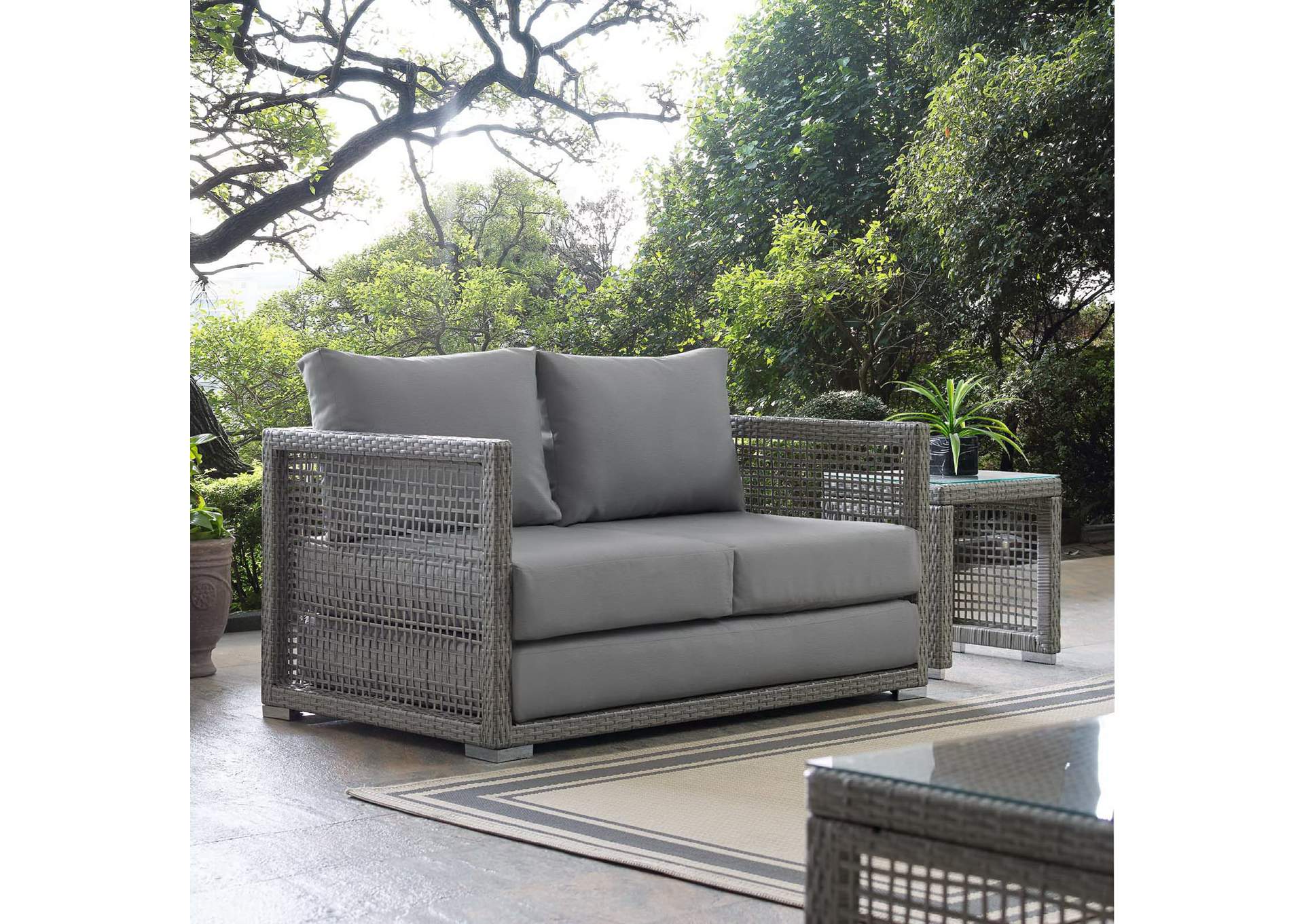 Gray Gray Aura Outdoor Patio Wicker Rattan Loveseat,Modway