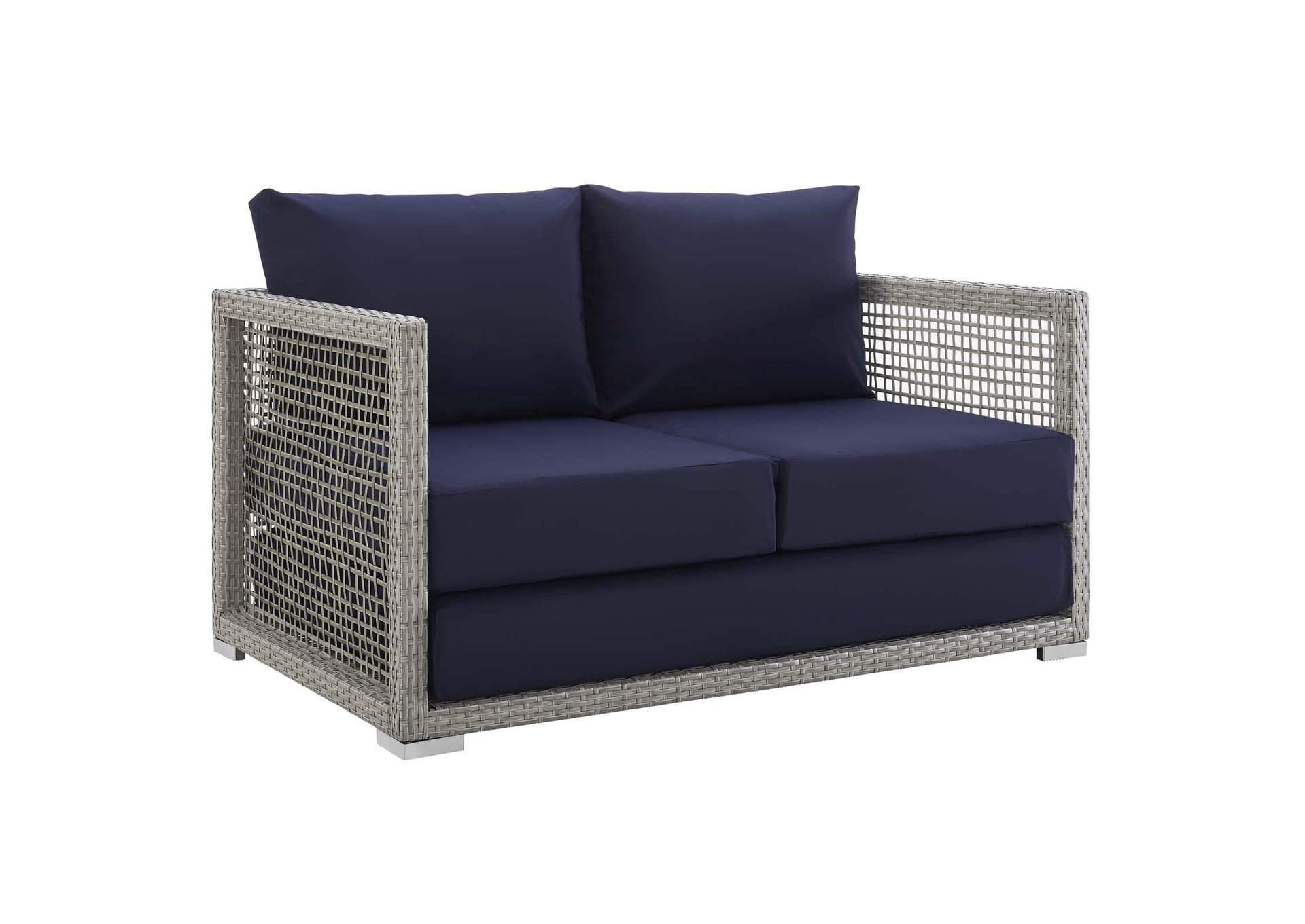 Gray Navy Aura Outdoor Patio Wicker Rattan Loveseat,Modway