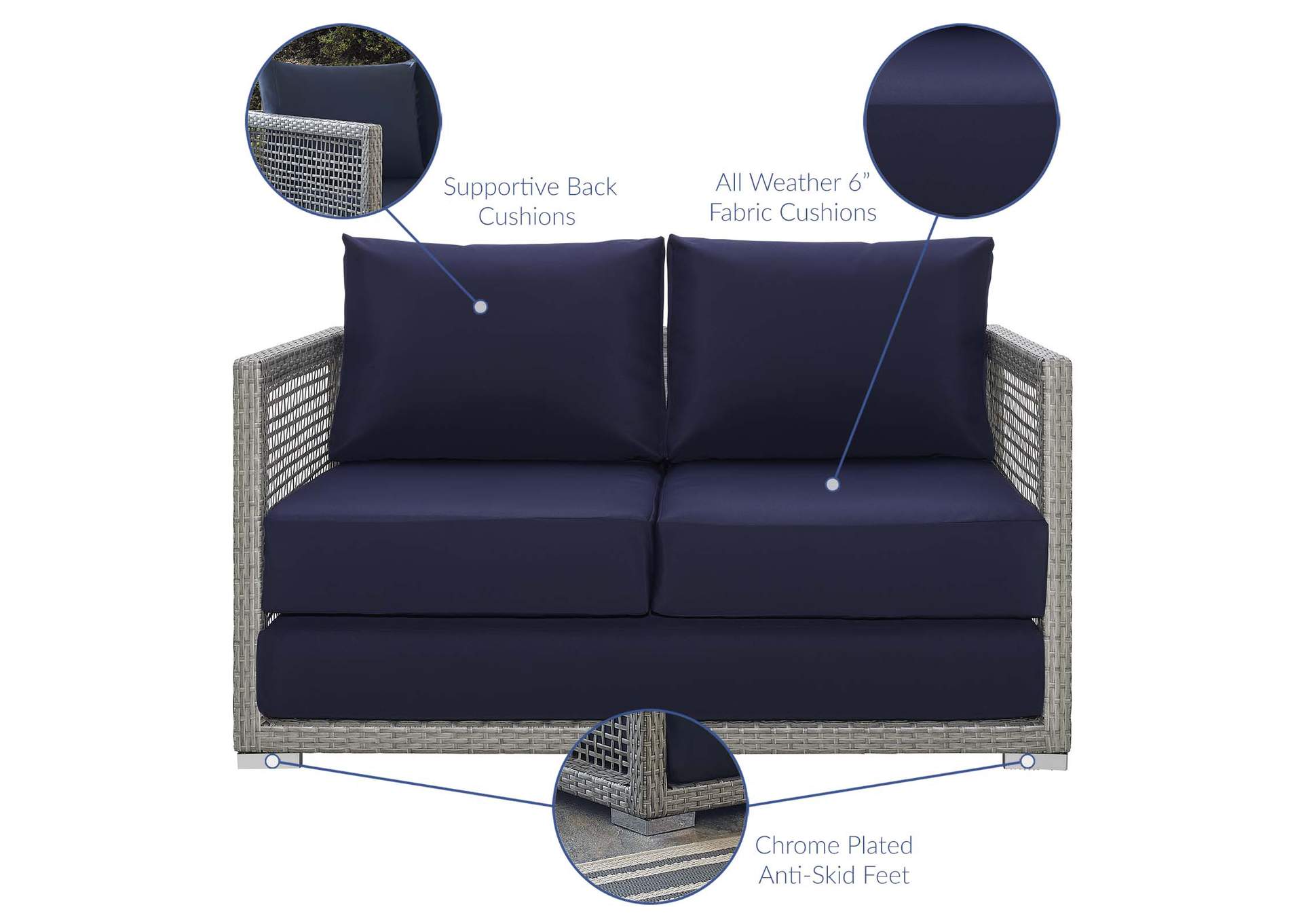 Gray Navy Aura Outdoor Patio Wicker Rattan Loveseat,Modway
